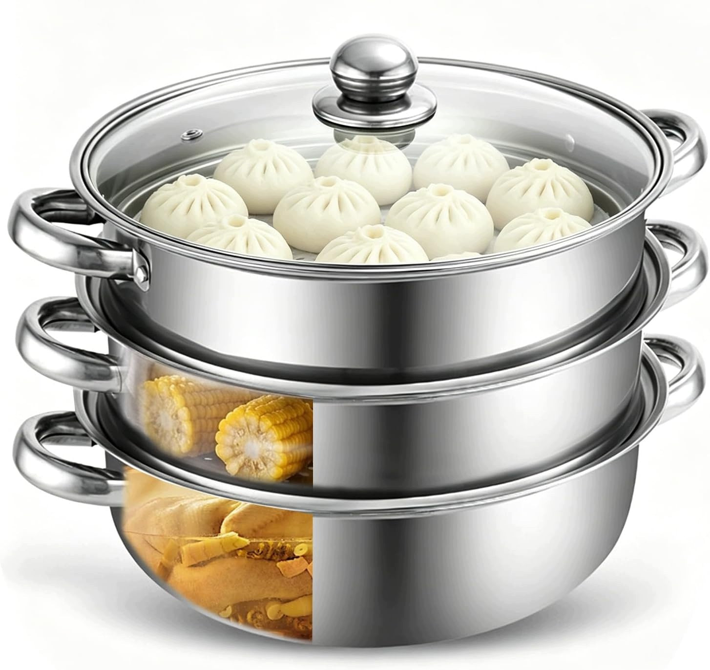 STEAMER 28 CM STEEL 3-STORY INDUCTION GLASS LID