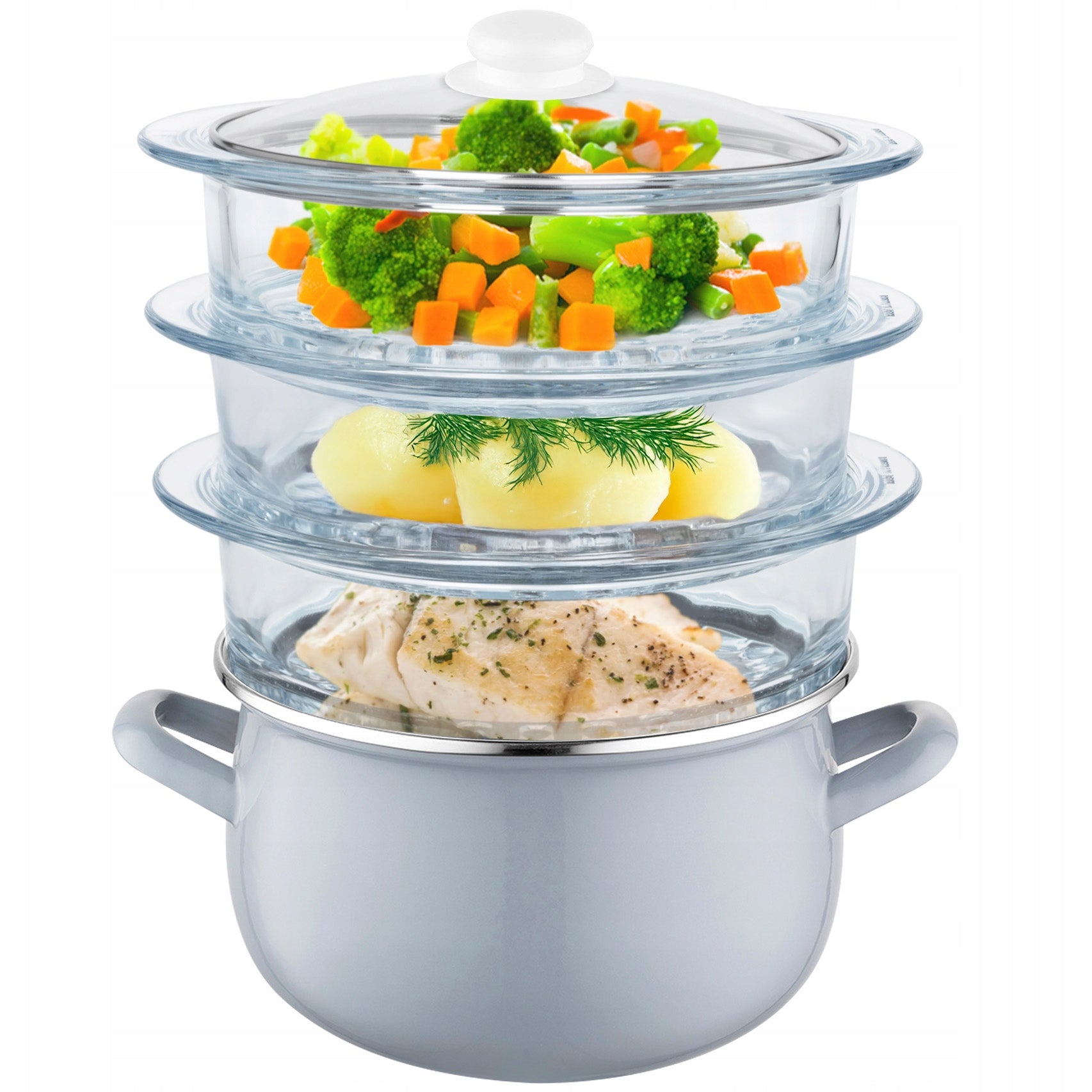 STEAMER STEAMING POT 3 Glass Sieves Fat Free Induction