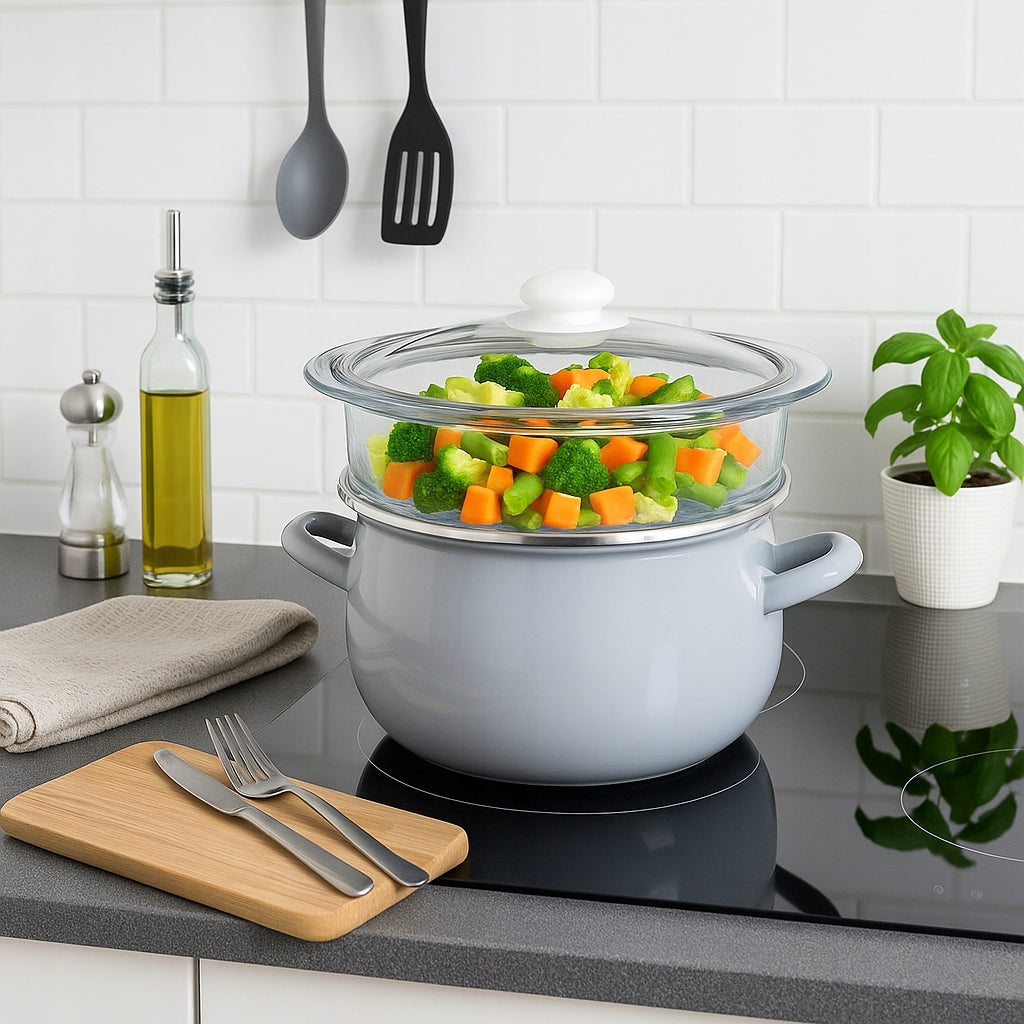 STEAMER STEAMING POT Glass Sieve Without Fat Induction Packaging status original
