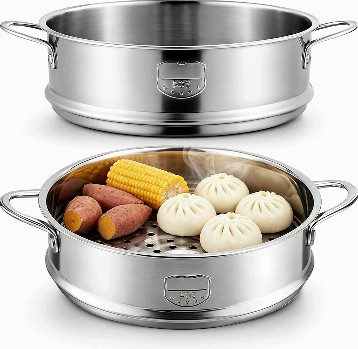 STEAMING CARTRIDGE 2 PIECES 20 CM STAINLESS STEEL HANDLES BASKET
