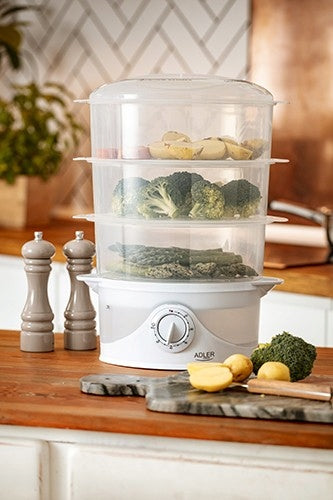 STEAMING ELECTRIC STEAMER 3 LEVEL TIMER WHITE 800W ADLER Packaging status original