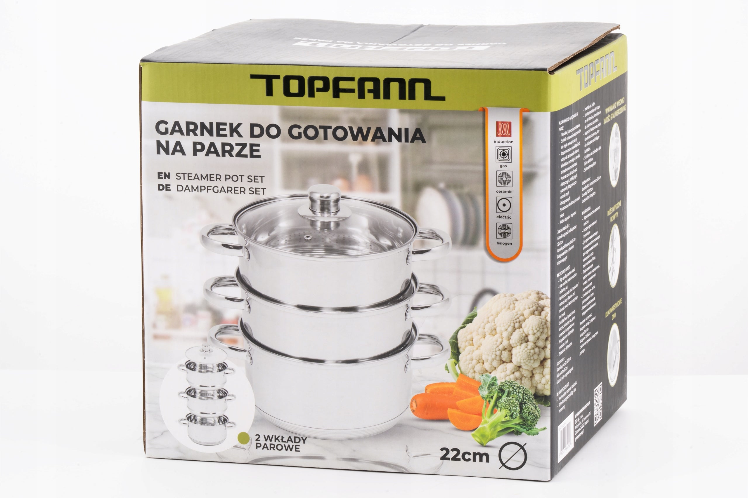 STEAMING POT 22CM STEAMER STEAM POT STEEL INDUCTION GAS EAN (GTIN) 5903771844192