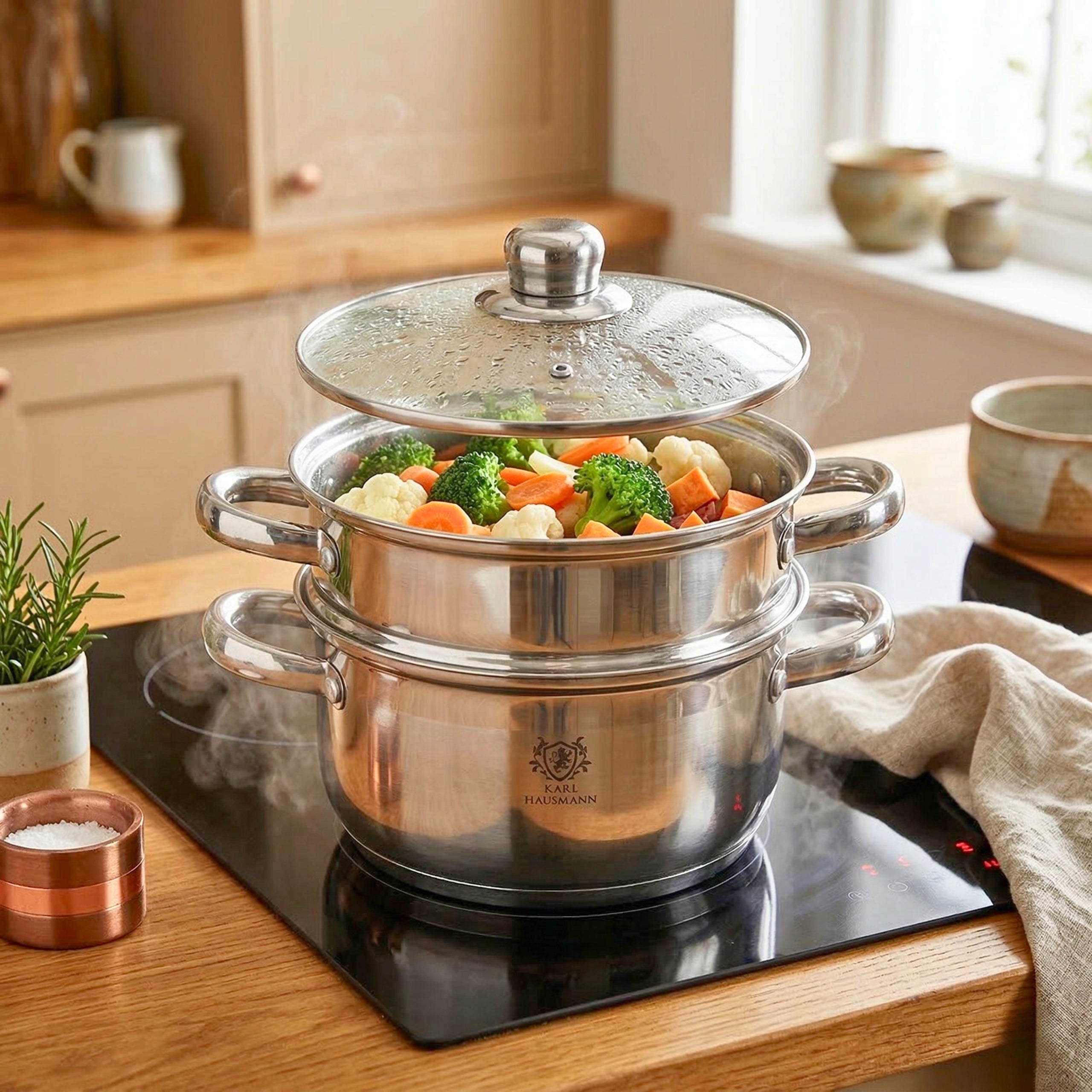 STEAMING POT STEAMER 2,1L 18CM POT INDUCTION GAS POTS Packaging status original