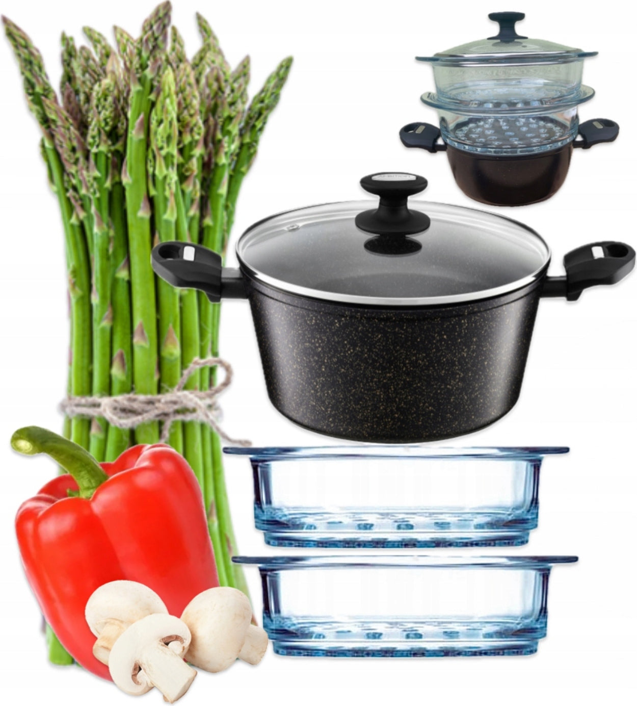 STEAMING POT STEAMER 2 levels SIEVE GLASS INDUCTION 20cm Packaging status original