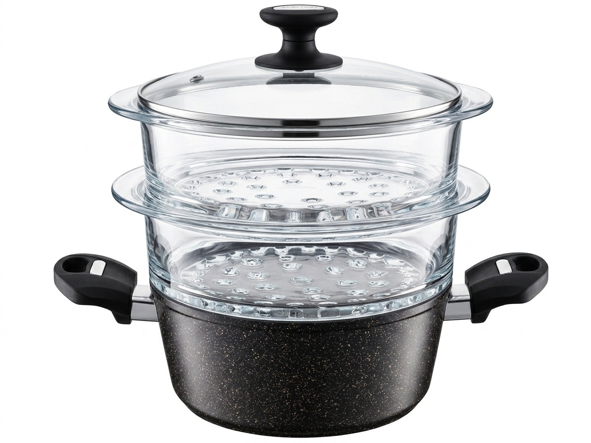 STEAMING POT STEAMER 2 levels SIEVE GLASS INDUCTION 20cm