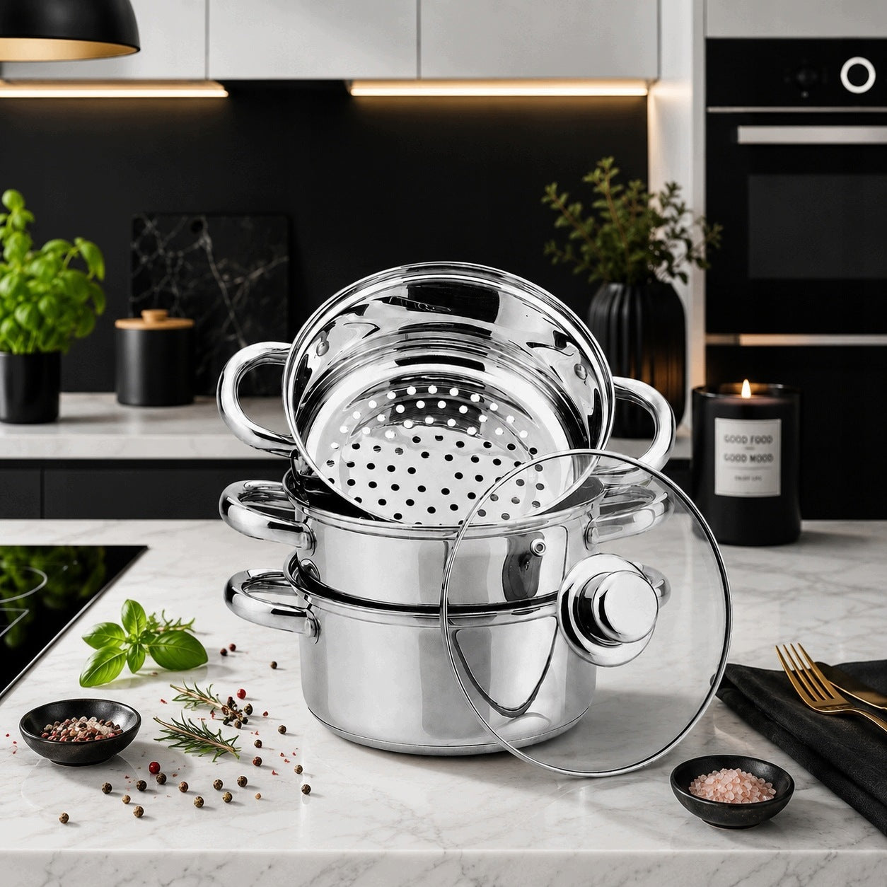 STEAMING POT STEAMER18CMX25CM INDUCTION GAS POTS Packaging status original