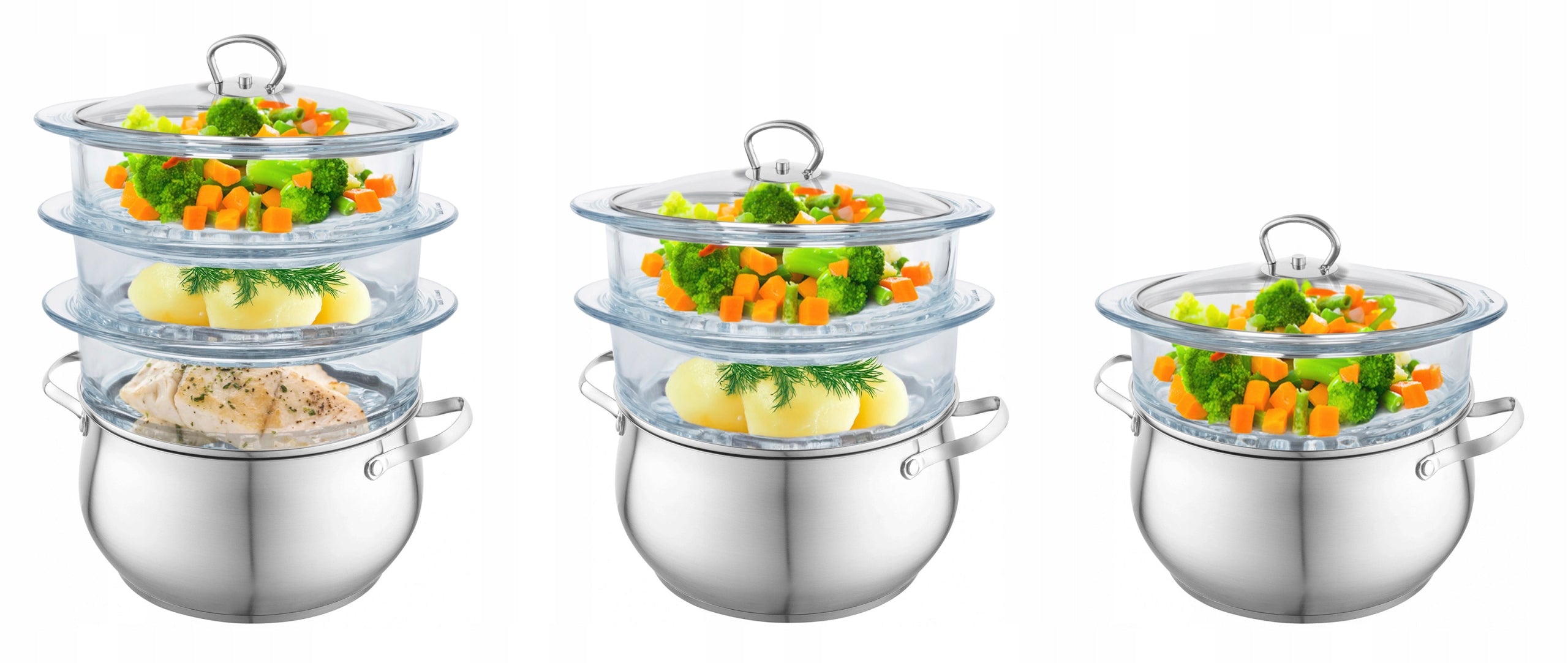 STEAMING POT Steamer Glass Sieve 5,9L All Stoves Line Alex