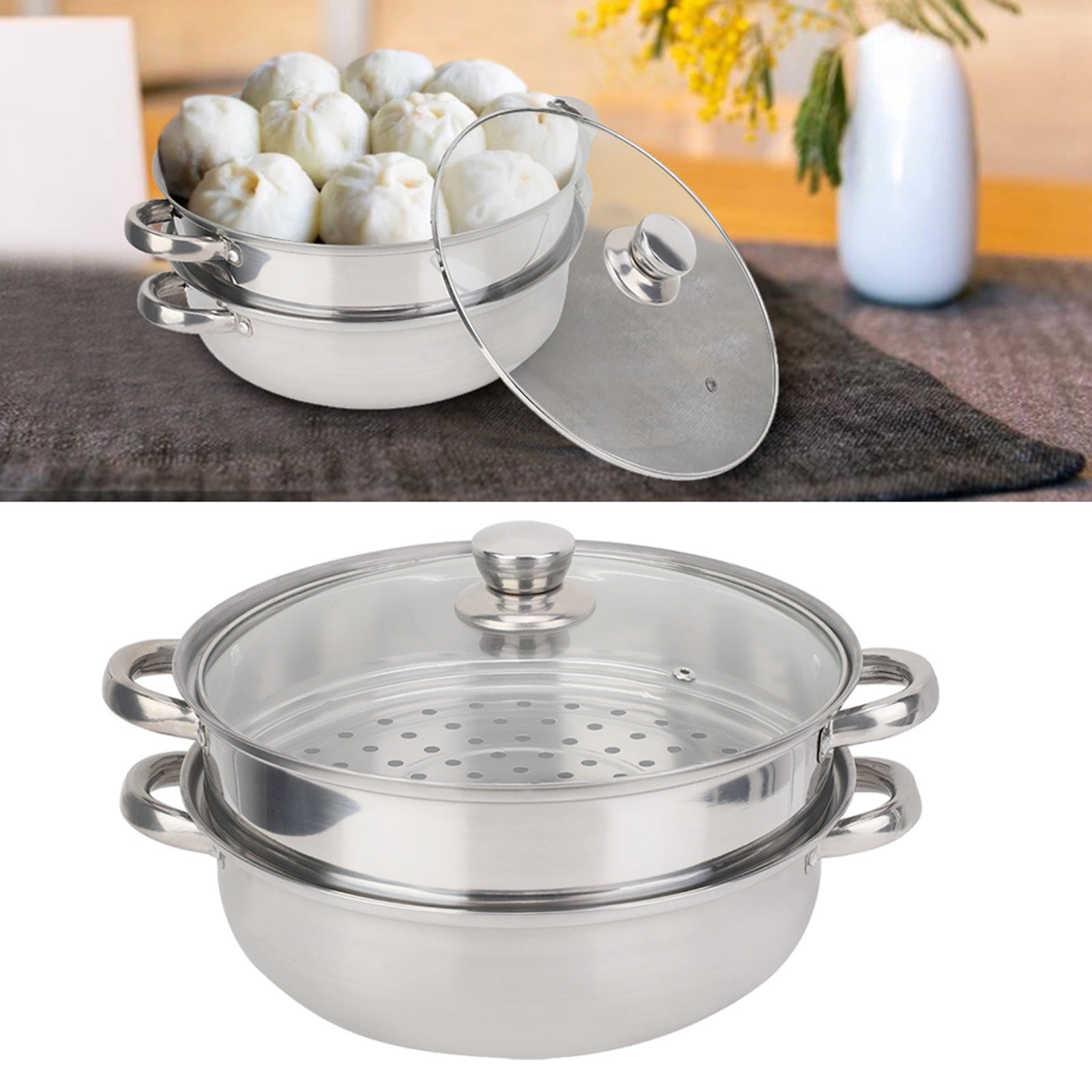 STEAMING POT TWO-LEVEL STAINLESS STEEL 27*27*19.5CM Brand no brand