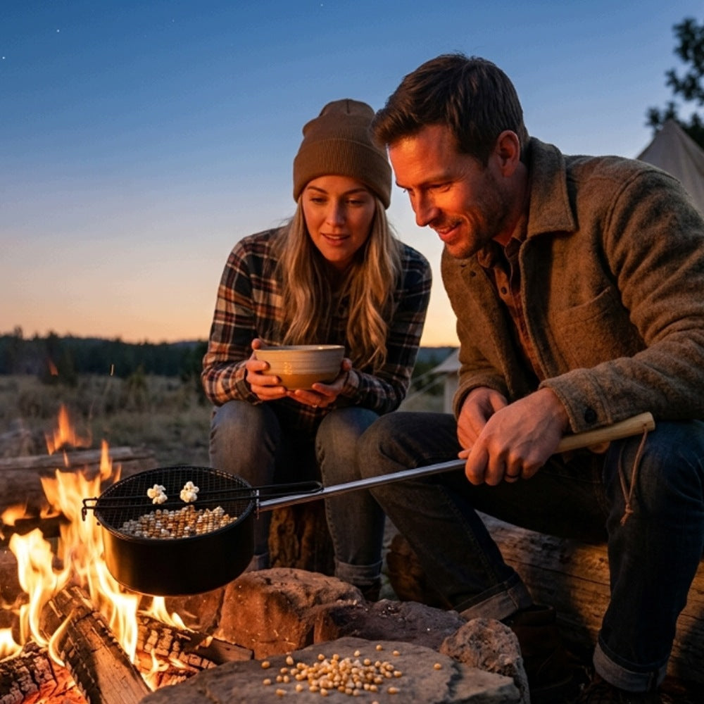 STEEL FIRE PIT POPCORN POT WITH HANDLE 50CM FOR CAMPING AND GARDEN Manufacturer code BEDEE
