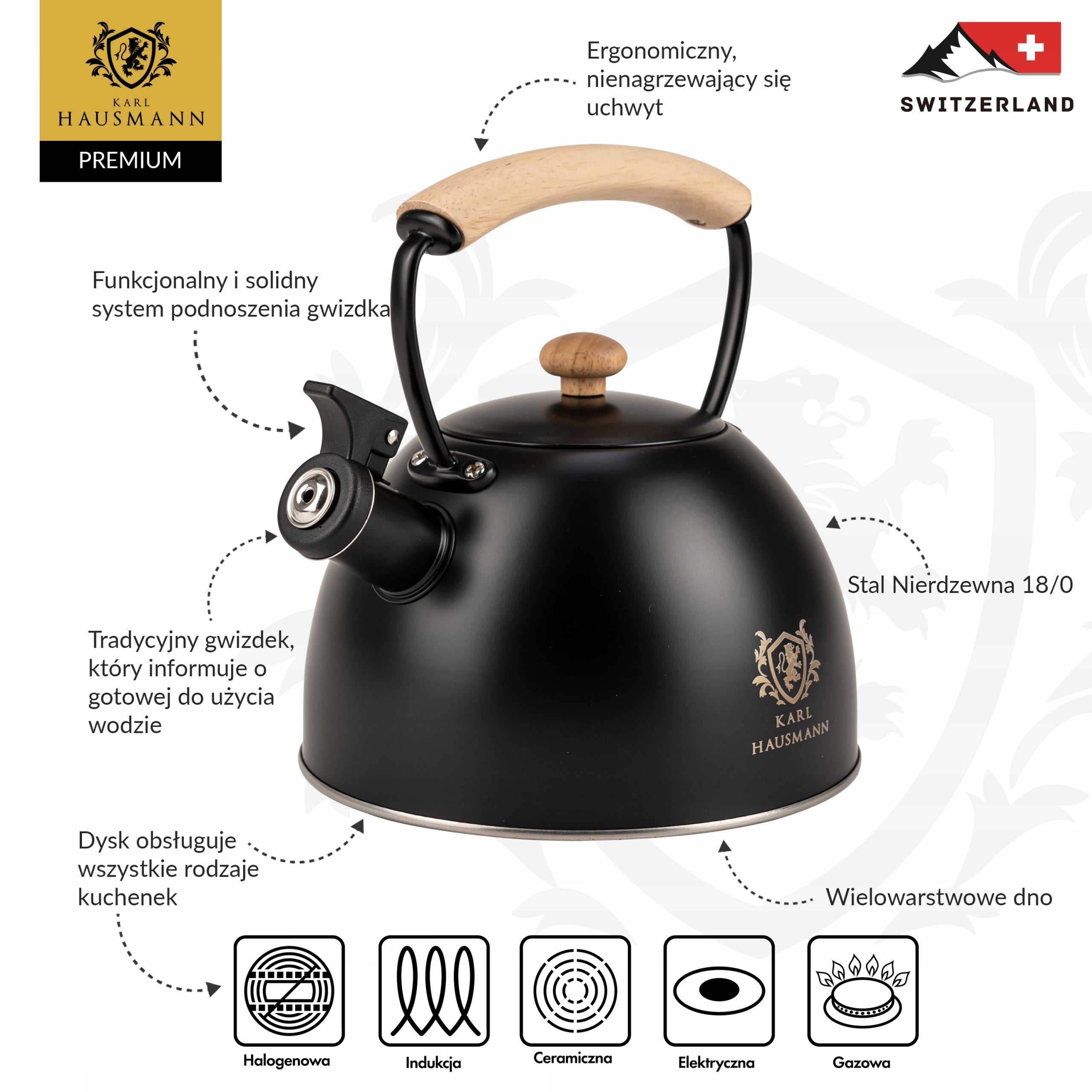 STEEL KETTLE 2.5L BLACK SANDRA GS-04567C Kind traditional kettle