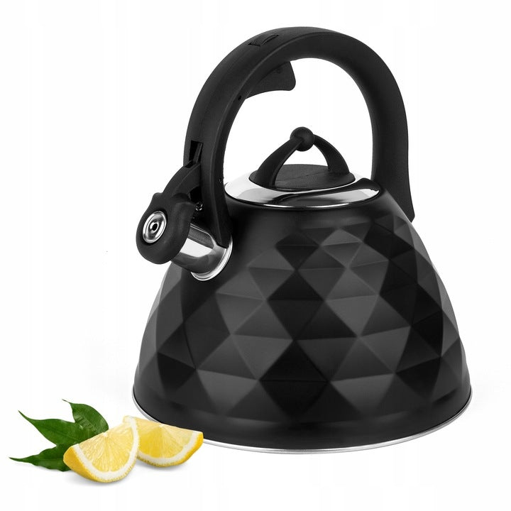 STEEL KETTLE FOR GAS INDUCTION LARGE KETTLE WITH WHISTLE 3L CRYSTAL BLACK