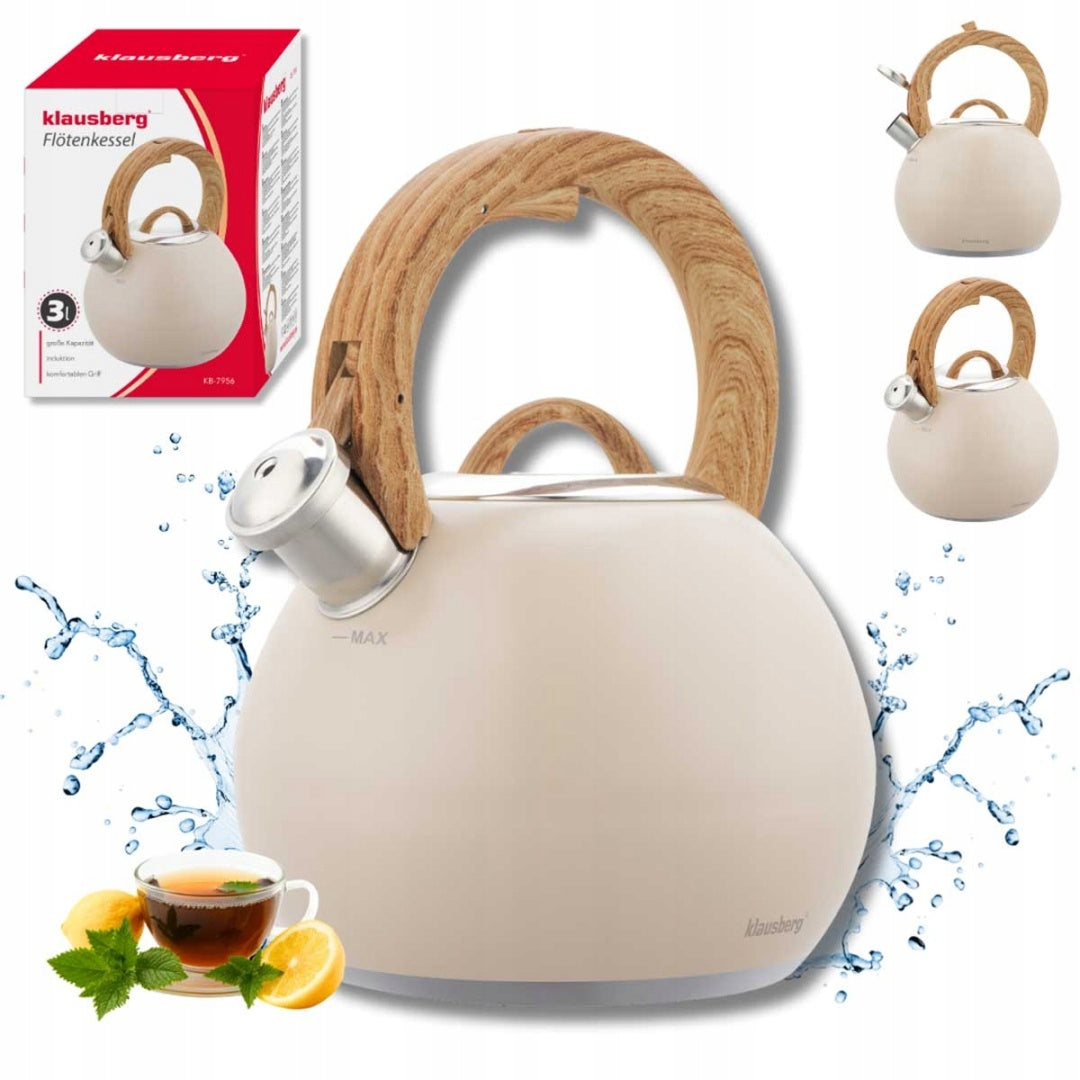 STEEL KETTLE WITH WHISTLE 3L KLAUSBERG KB-7956 BEIGE MATT