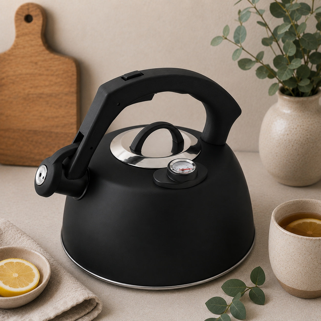 STEEL KETTLE WITH WHISTLE AND THERMOMETER BLACK MAT GAS INDUCTION 3 L Manufacturer code 5906716956196