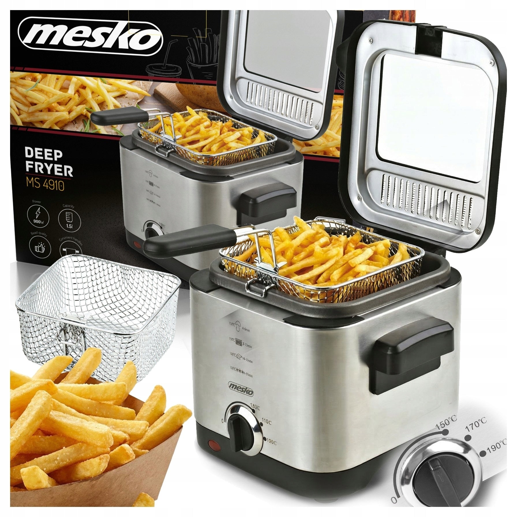 STEEL OIL FRYER 1,5L Fryer 900W Temperature Control