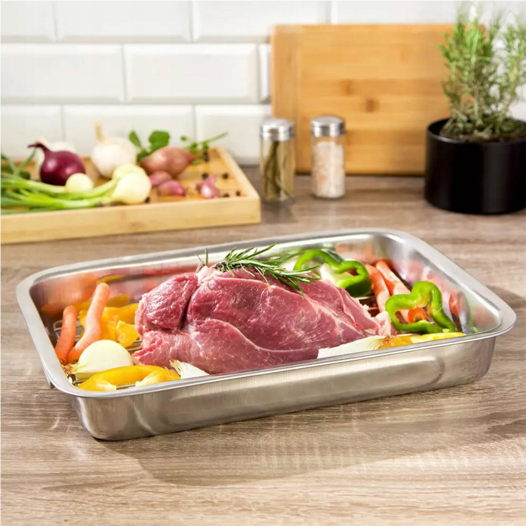 STEEL PAN FOR BAKING POULTRY MEAT WITH GRATE KITCHEN MOLD 35 CM Brand Kinghoff