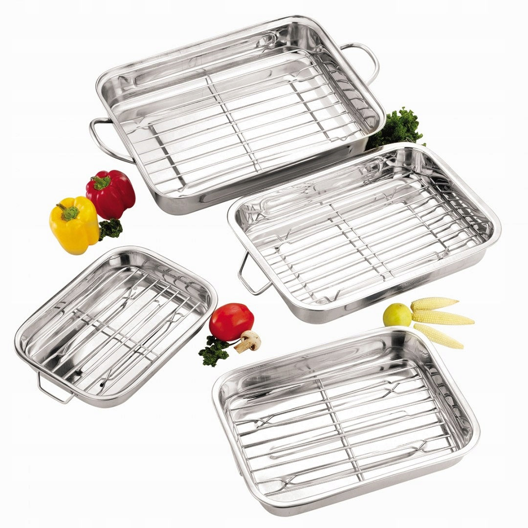 STEEL PAN FOR BAKING POULTRY MEAT WITH GRATE KITCHEN MOLD 35 CM Capacity 5 l