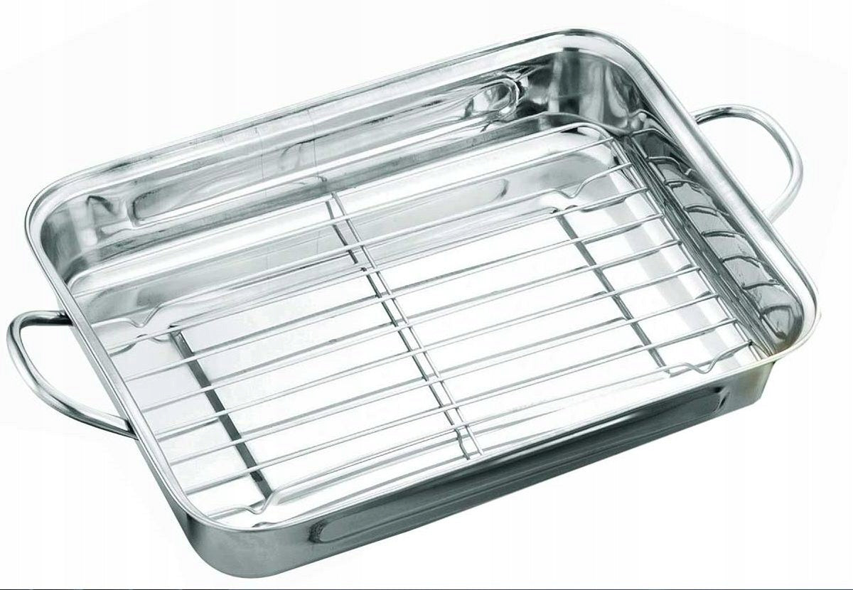 STEEL PAN FOR BAKING POULTRY MEAT WITH GRATE KITCHEN MOLD 35 CM