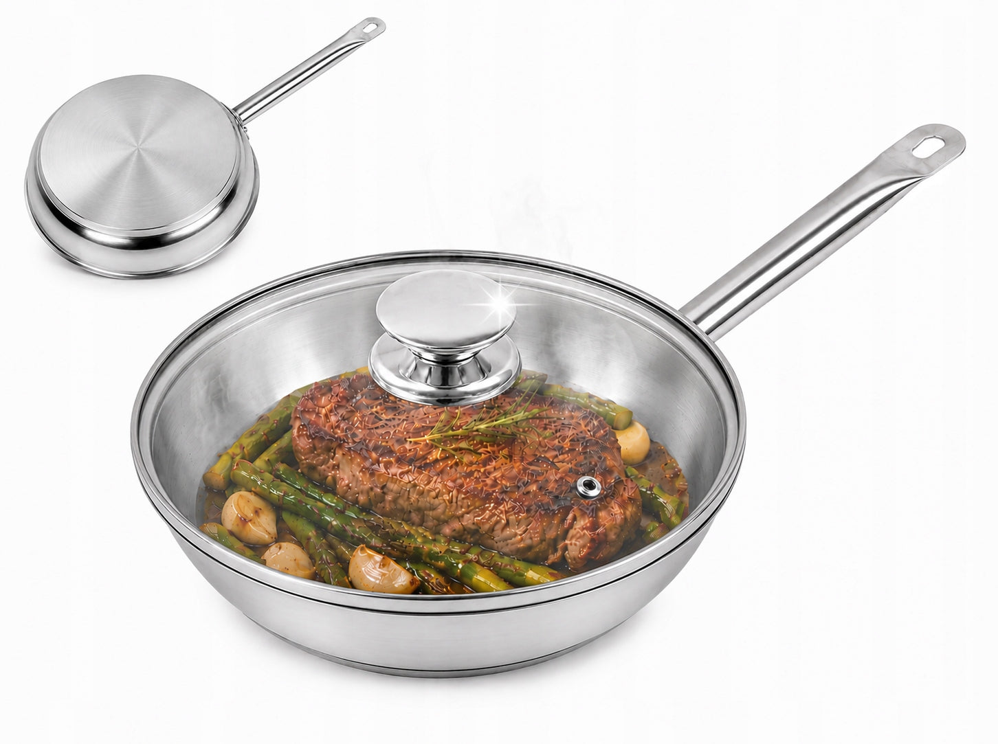 STEEL PAN with LID 24cm GASTRO healthy frying EKO HEAVY