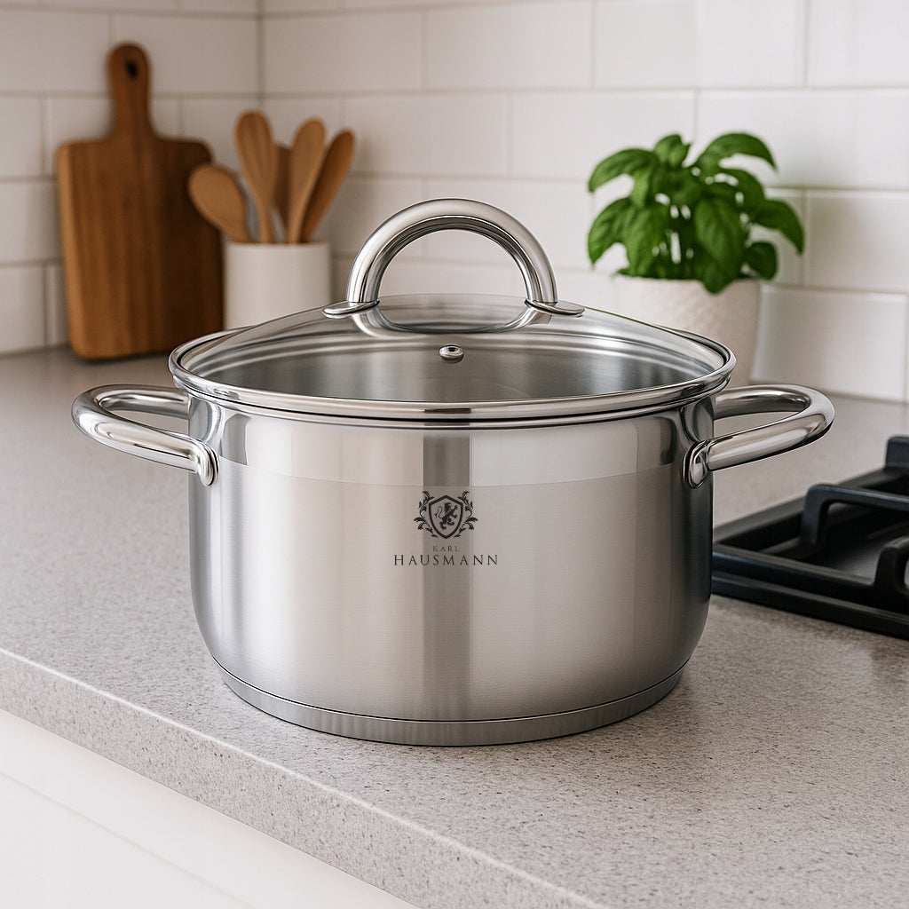 STEEL POT 2L FOR INDUCTIONS STAINLESS STEEL GAS GLASS COVER 18cm Manufacturer code Garnek z pokrywą indukcja gaz stal