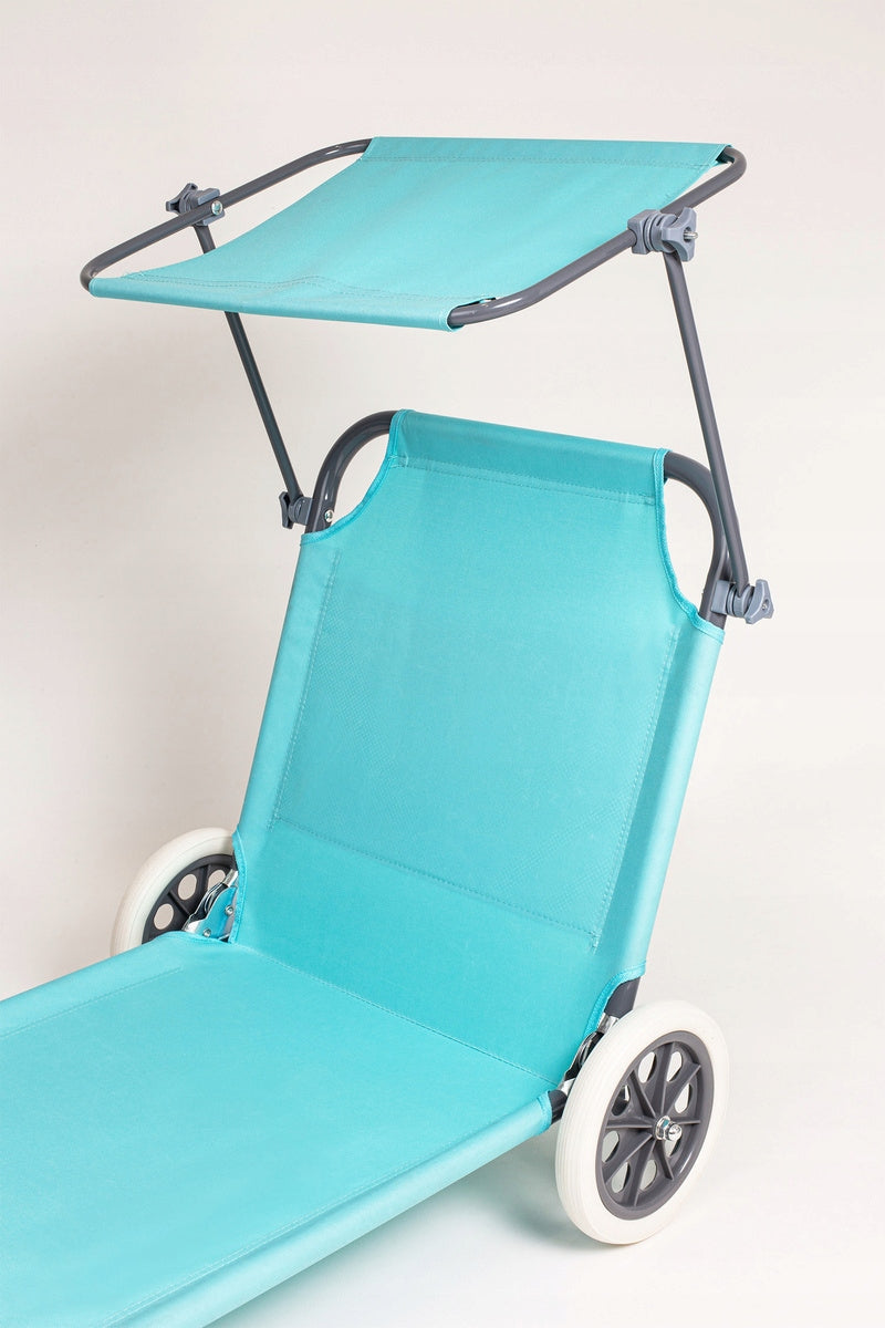 STEEL SUN LOUNGER WITH WHEELS FOLDING TOURIST REST MINT 52 x 150cm Length (longer side) 150 cm