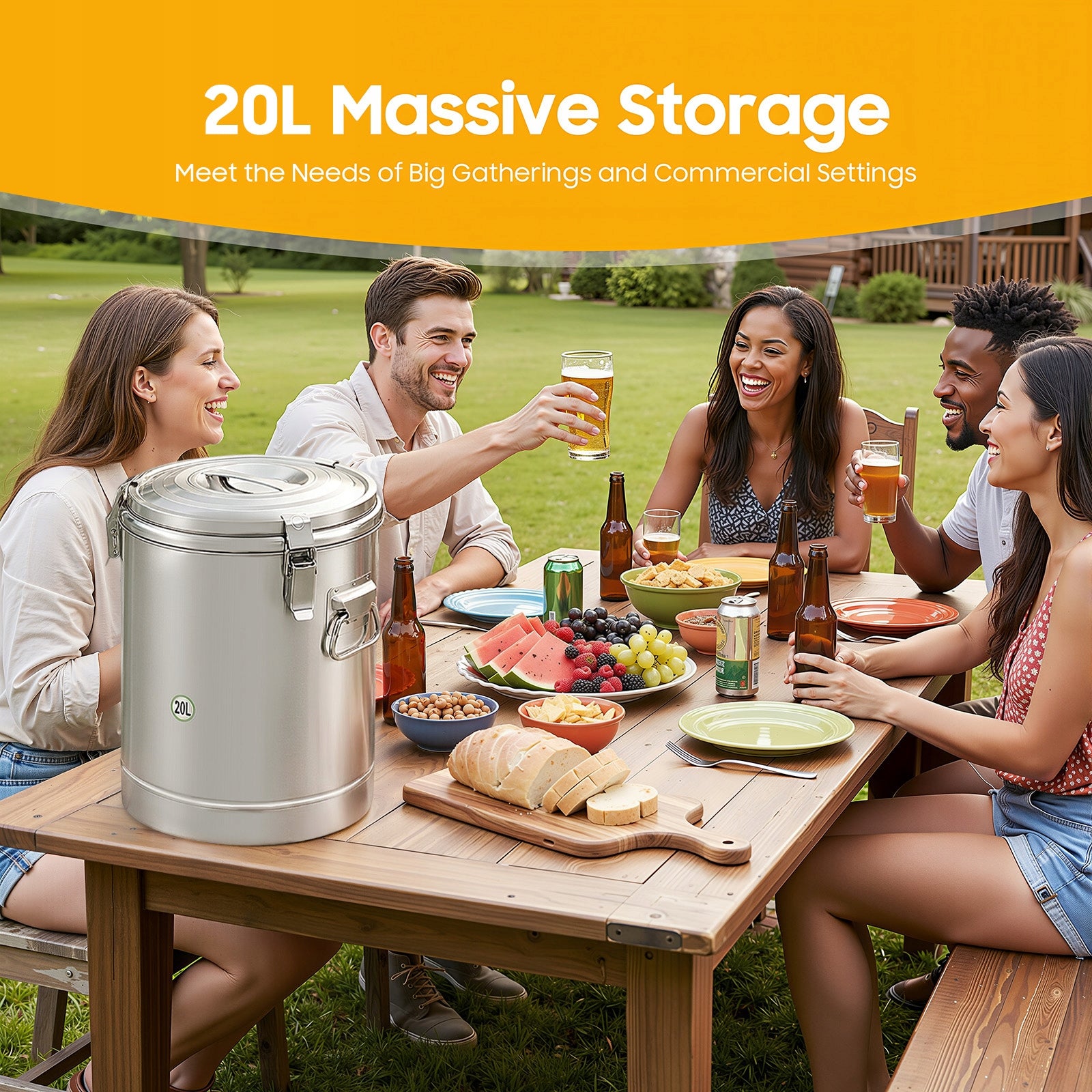STEEL THERMOS BUCKET 20L FOR FOOD 12H INSULATED SOUP CONTAINER WITH LID Packaging status original