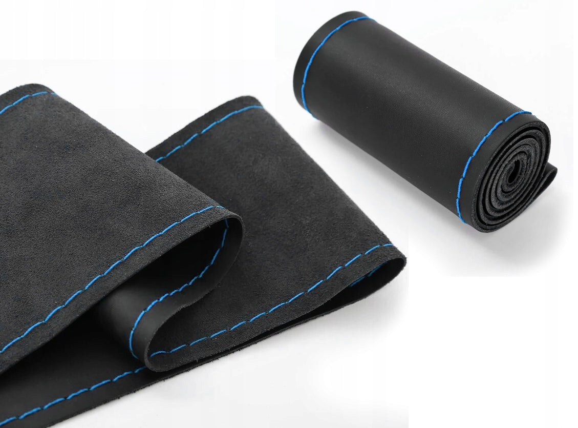 STEERING WHEEL COVER LEATHER COVER FOR EMBEDDING, BLACK WITH BLUE THREAD Product weight with unit packaging 0.2 kg