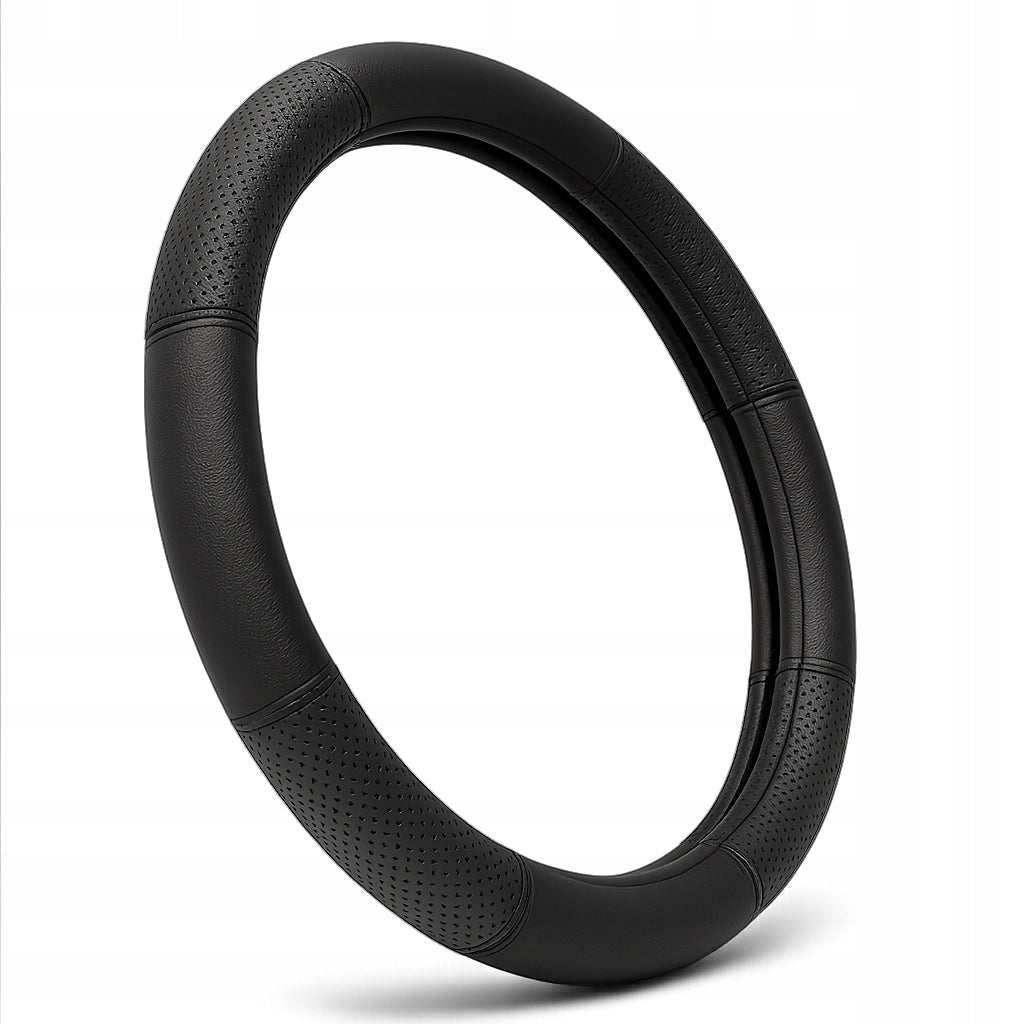 STEERING WHEEL COVER TIR SEMI-PERFORATED COVER BLACK LEATHER 44-46 CM Product weight with unit packaging 0.2 kg
