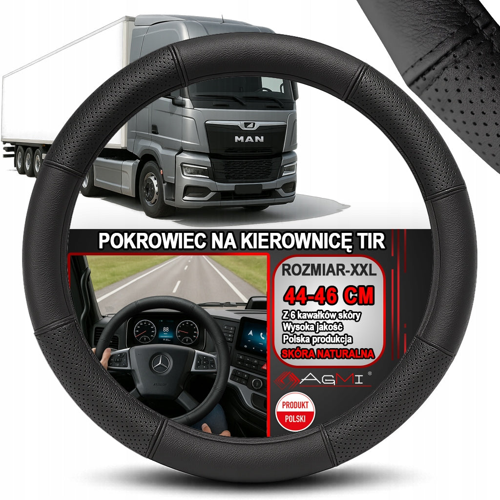 STEERING WHEEL COVER TIR SEMI-PERFORATED COVER BLACK LEATHER 44-46 CM