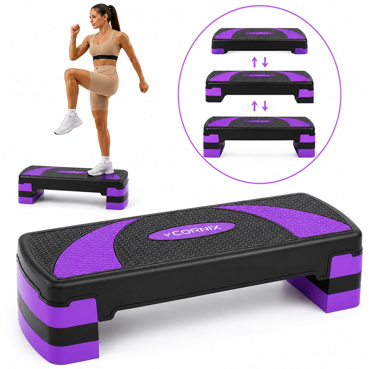 STEP FITNESS CORNIX 3-STEP STAIRCASE FOR AEROBICS EXERCISES 10-20 CM 200 KG