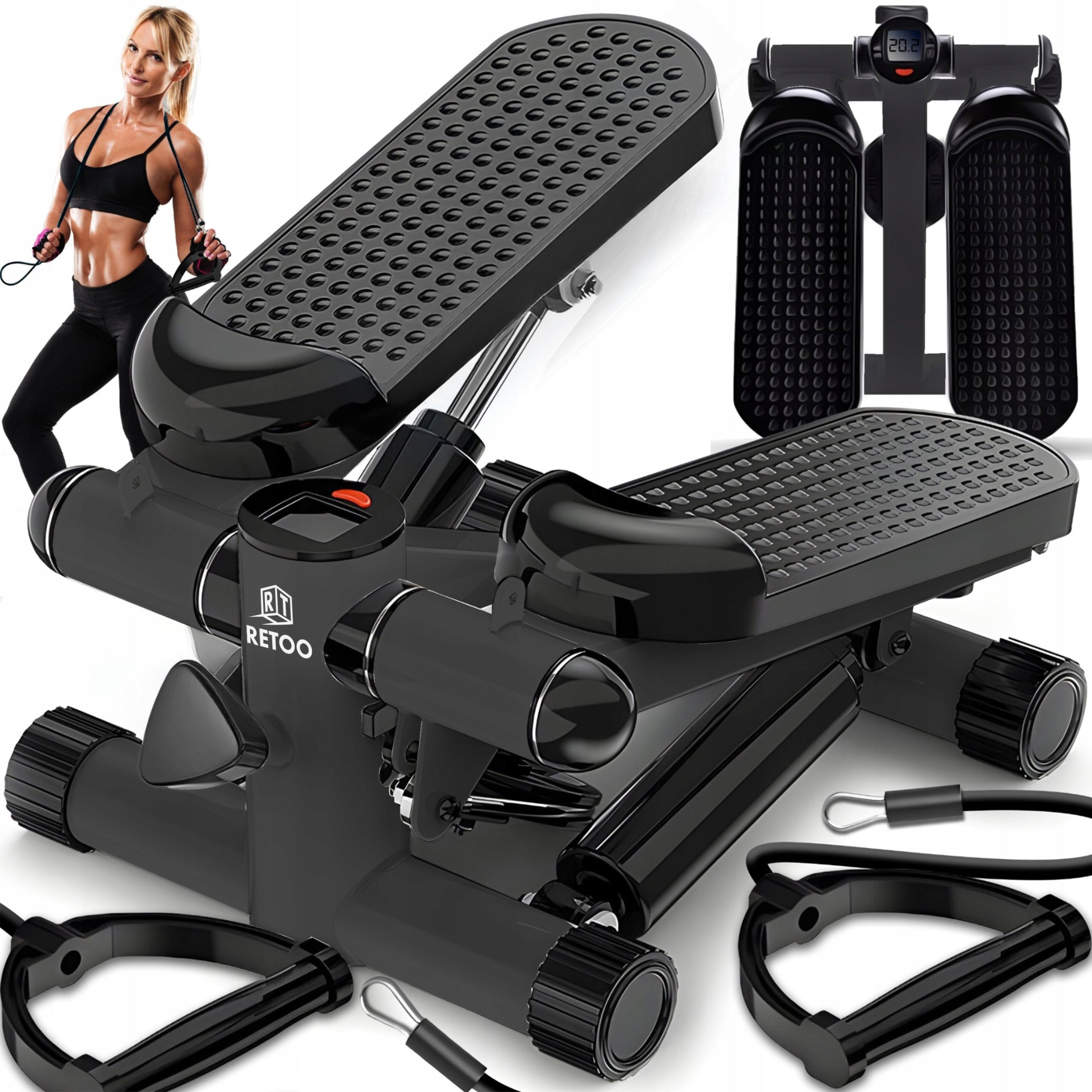 STEPPER STRAIGHT WITH EXERCISE CORDS FITNESS ADJUSTMENT COUNTER LCD Packaging status original
