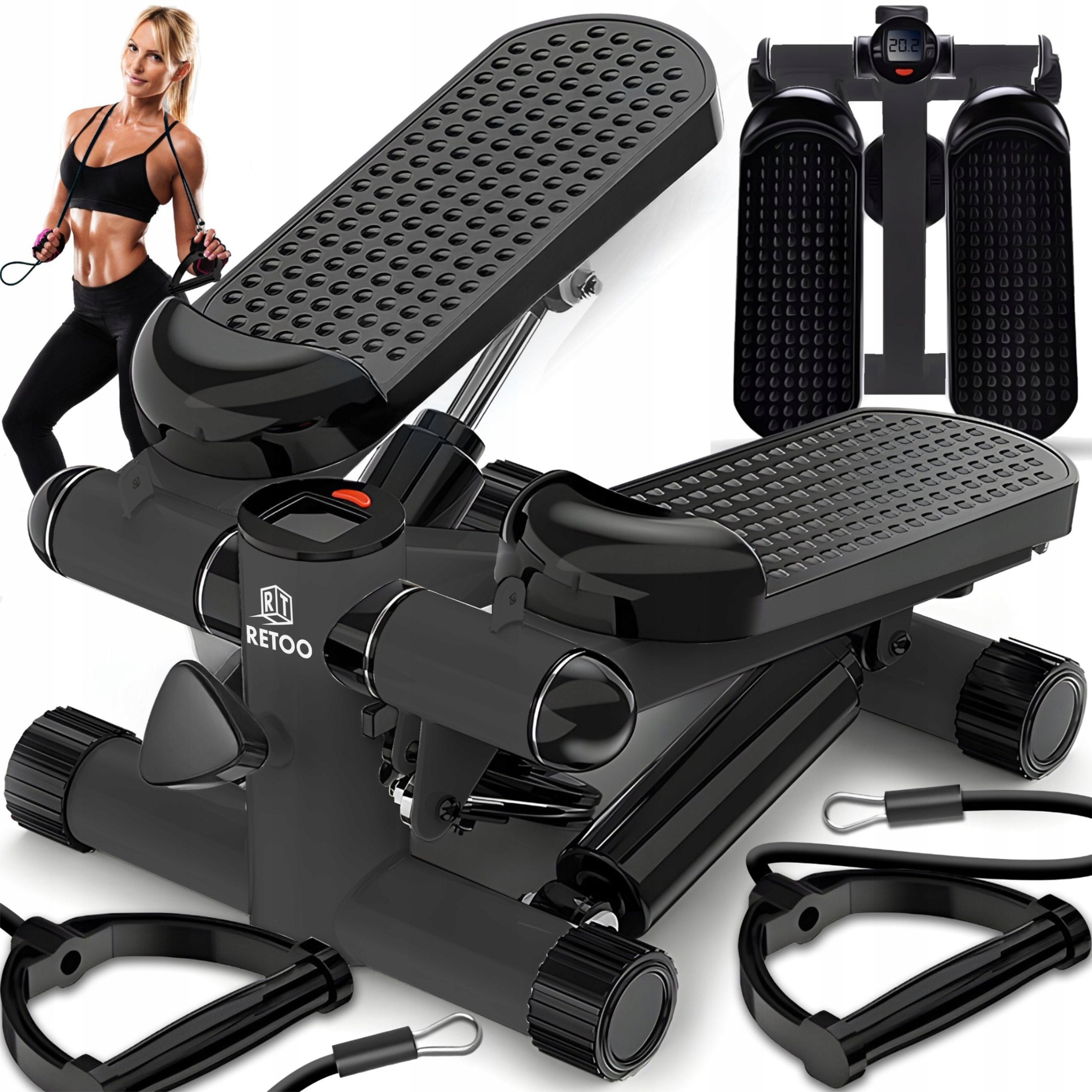 STEPPER STRAIGHT WITH EXERCISE CORDS FITNESS ADJUSTMENT COUNTER LCD