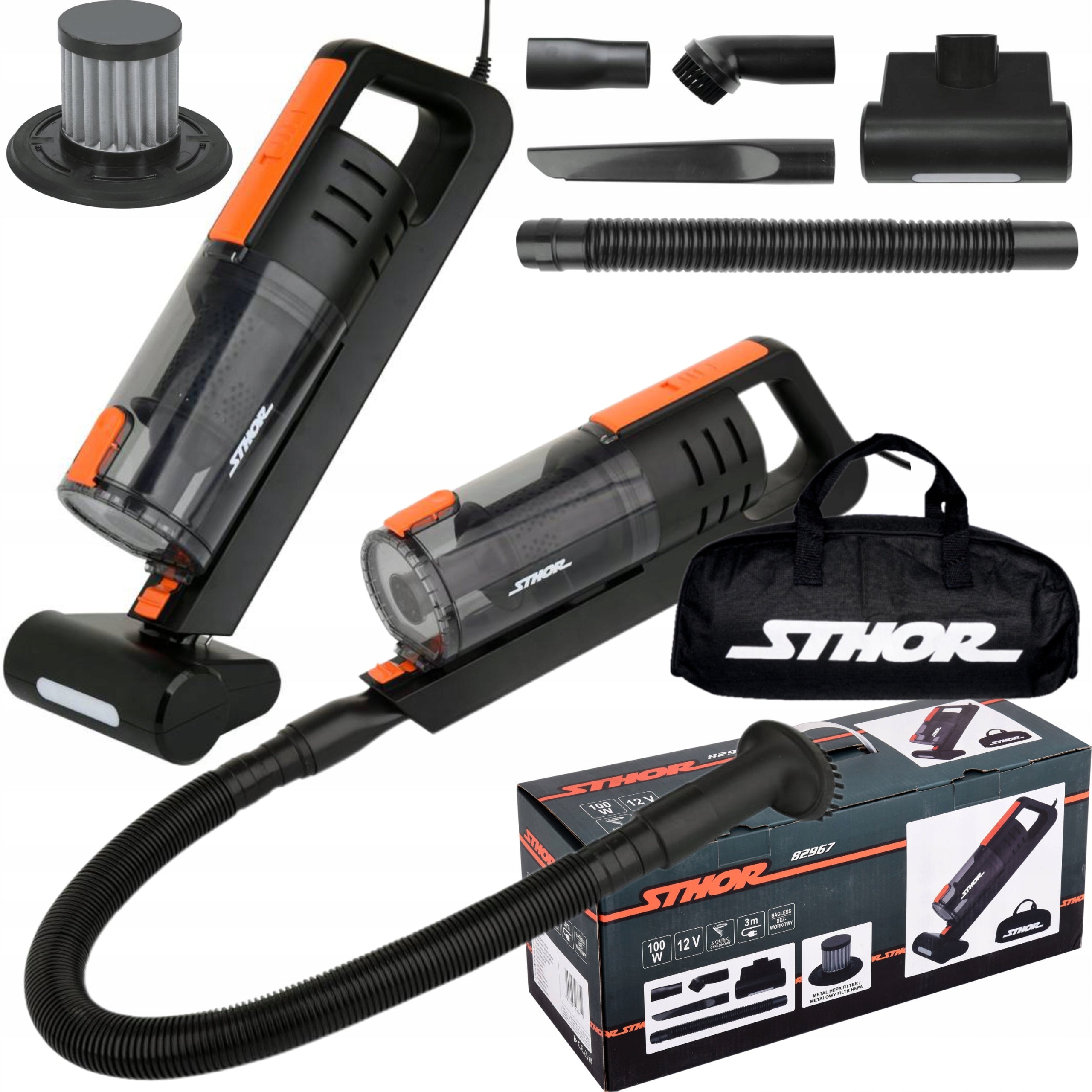 STHOR BAGLESS CAR VACUUM CLEANER POWERFUL TURBO BRUSH 5,5kPa 12V 82967