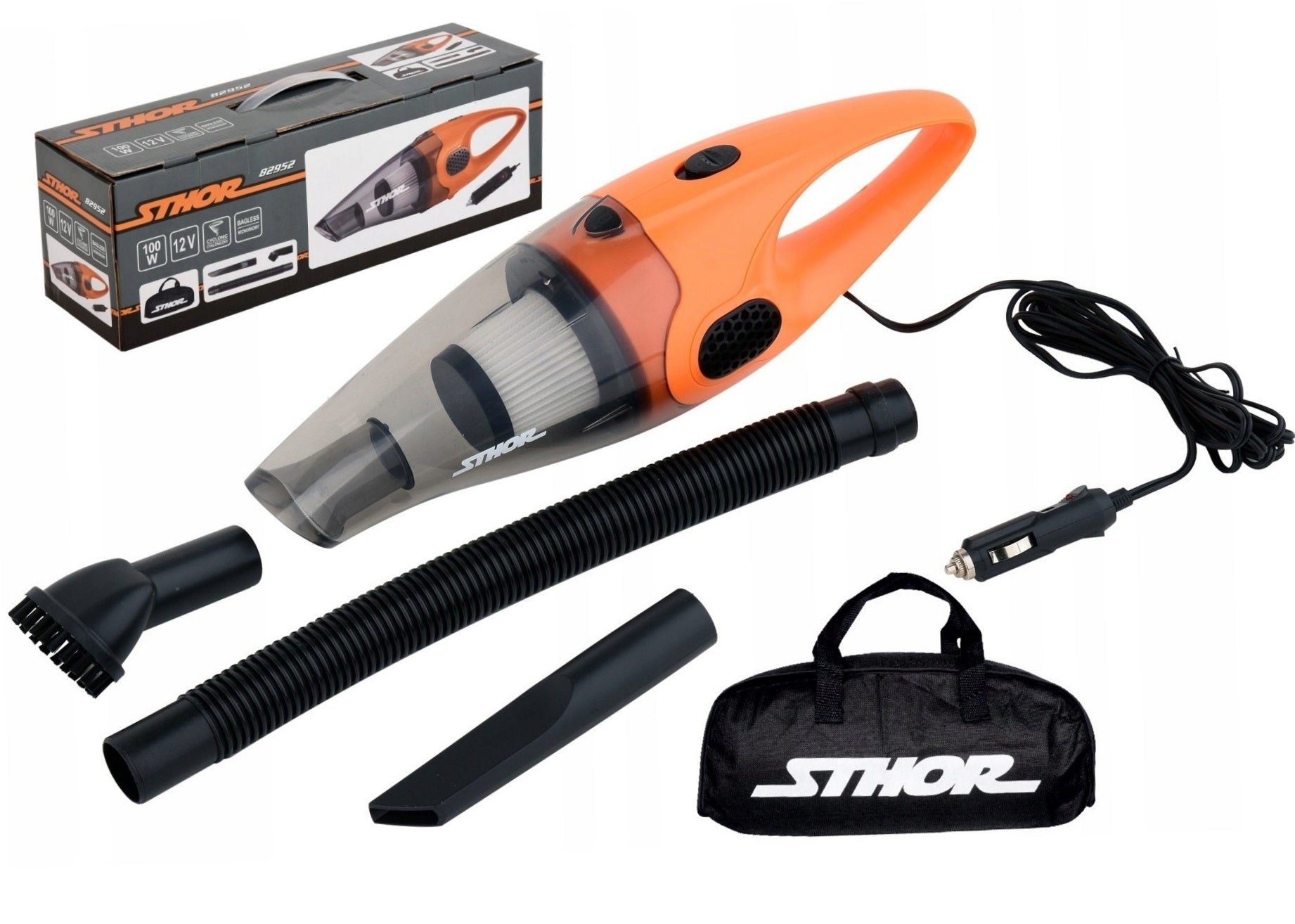 STHOR CAR VACUUM CLEANER BAGLESS 12V 100W HEPA + BAG 82952