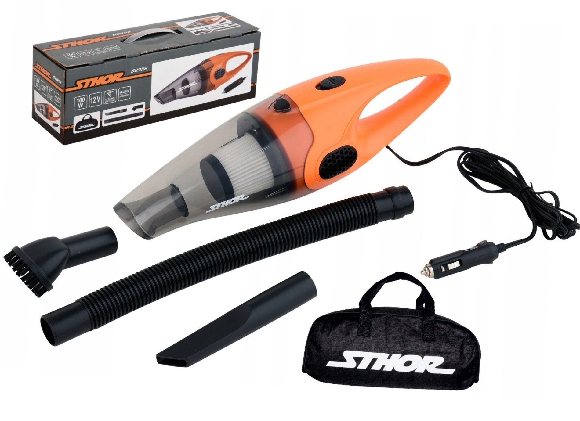STHOR CAR VACUUM CLEANER BAGLESS 12V 100W HEPA + BAG 82952