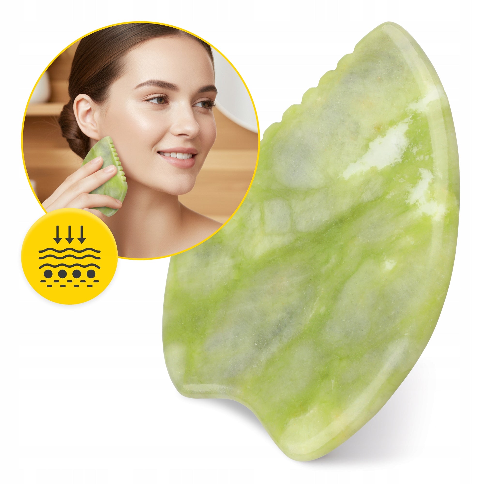 STONE GUA SHA FLUTED PLATE FOR FACIAL MASSAGE NATURAL JADE MASSAGER Manufacturer code Karbowany kamień Gua Sha z zielonego jadeitu