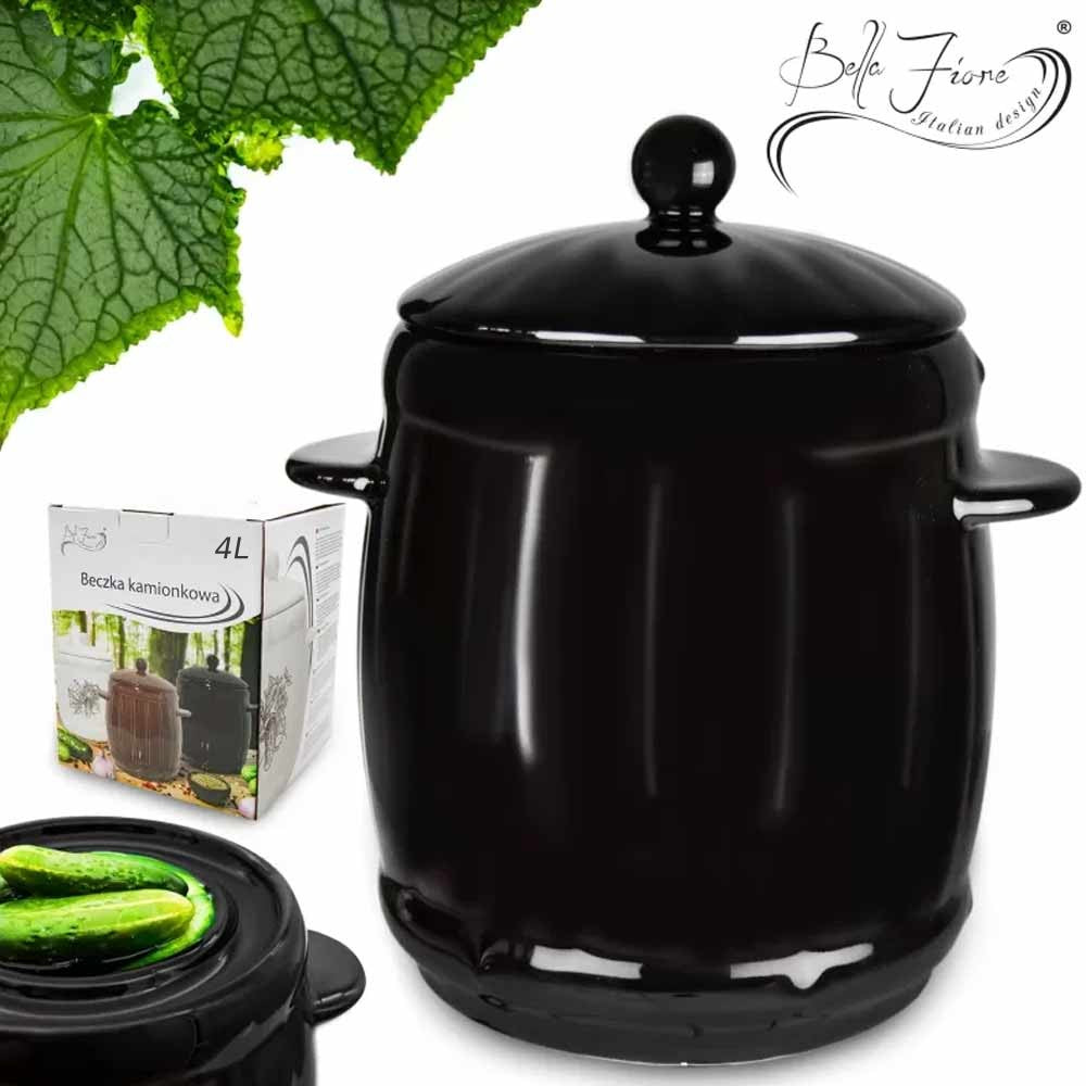 STONEEN BARREL FOR PICKING 4L, HERMETIC for cucumbers, BLACK stoneware