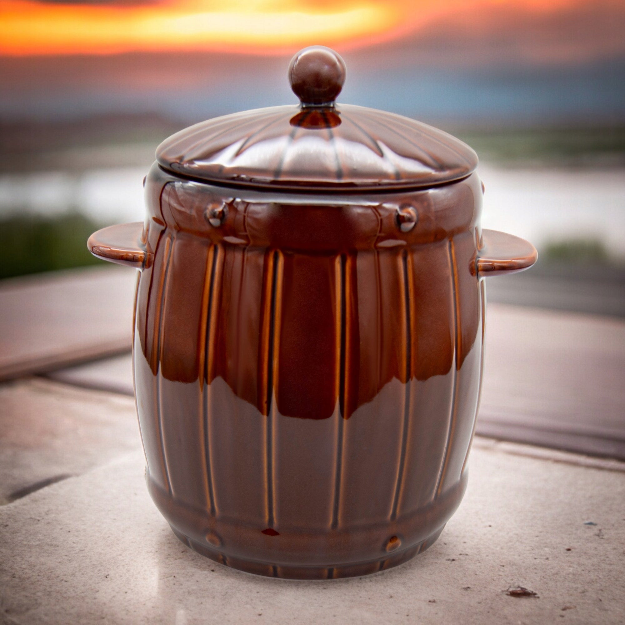 STONEEN BARREL FOR PICKING 6L, HERMETIC, for cucumbers, cabbages, stoneware Color brown