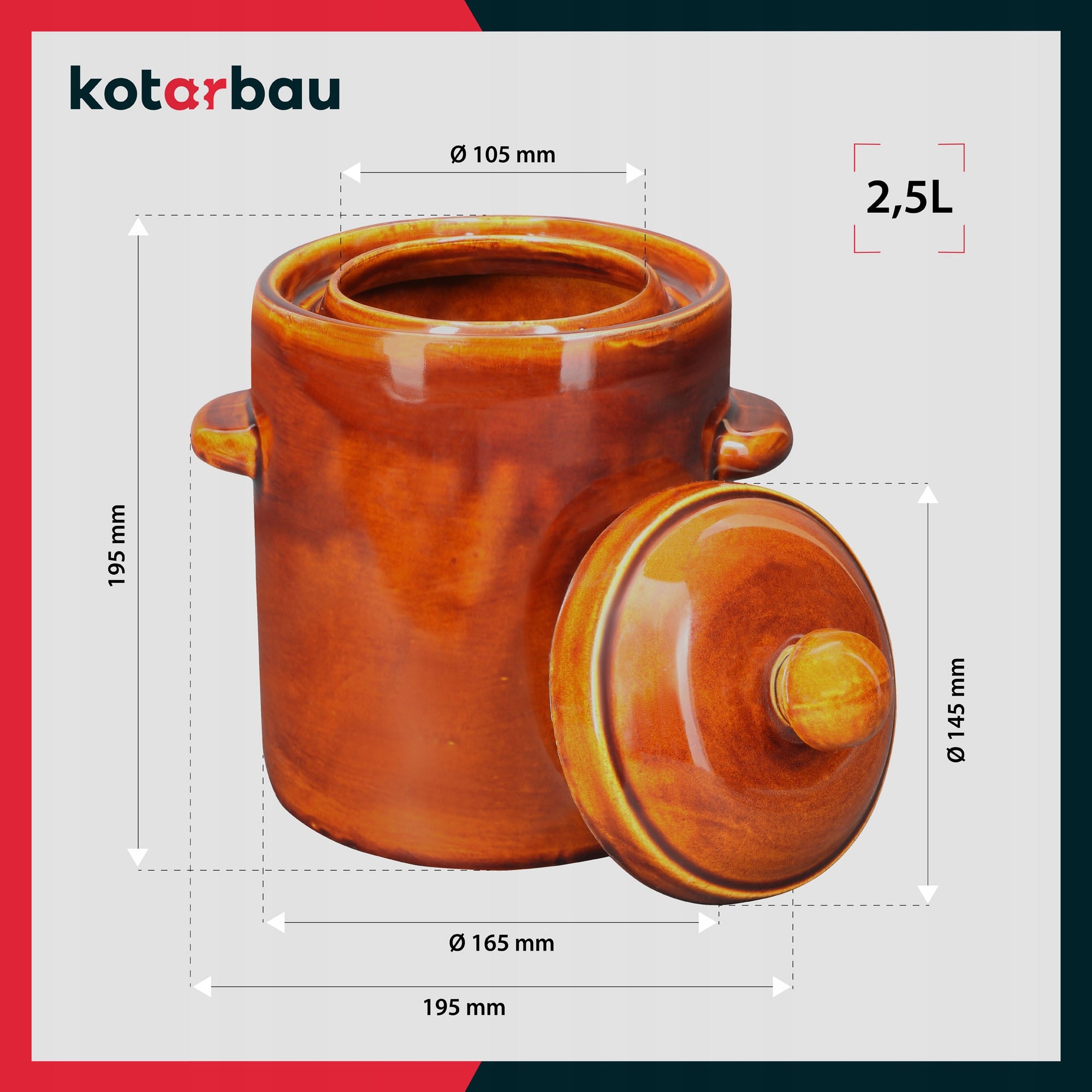 STONEWARE BARREL 2.5L HERMETIC STONEWARE POT FOR PICKING CUCUMBER CABBAGE Brand Kotarbau