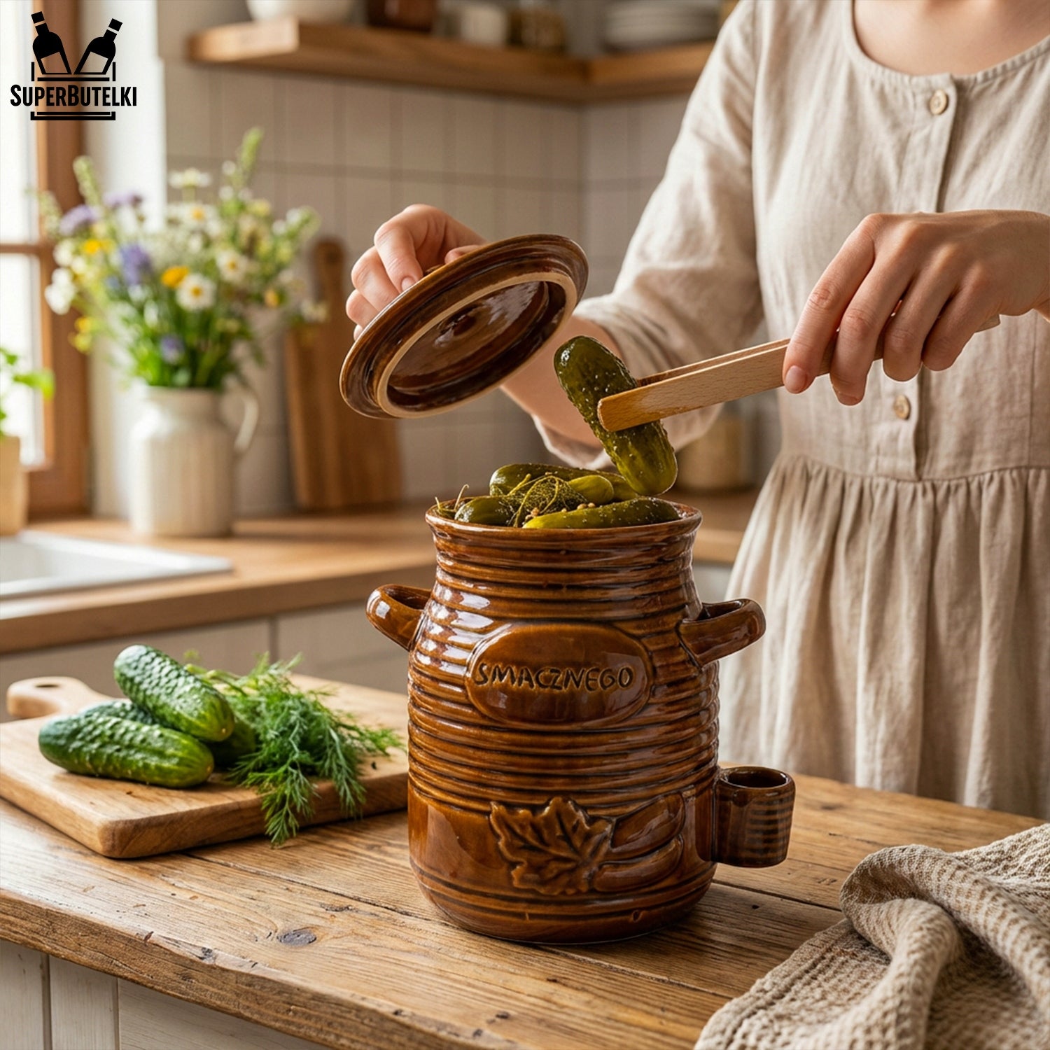 STONEWARE BARREL 3,5L POT STONEWARE FOR PICKLING CUCUMBERS CABBAGE PLIERS Packaging status original