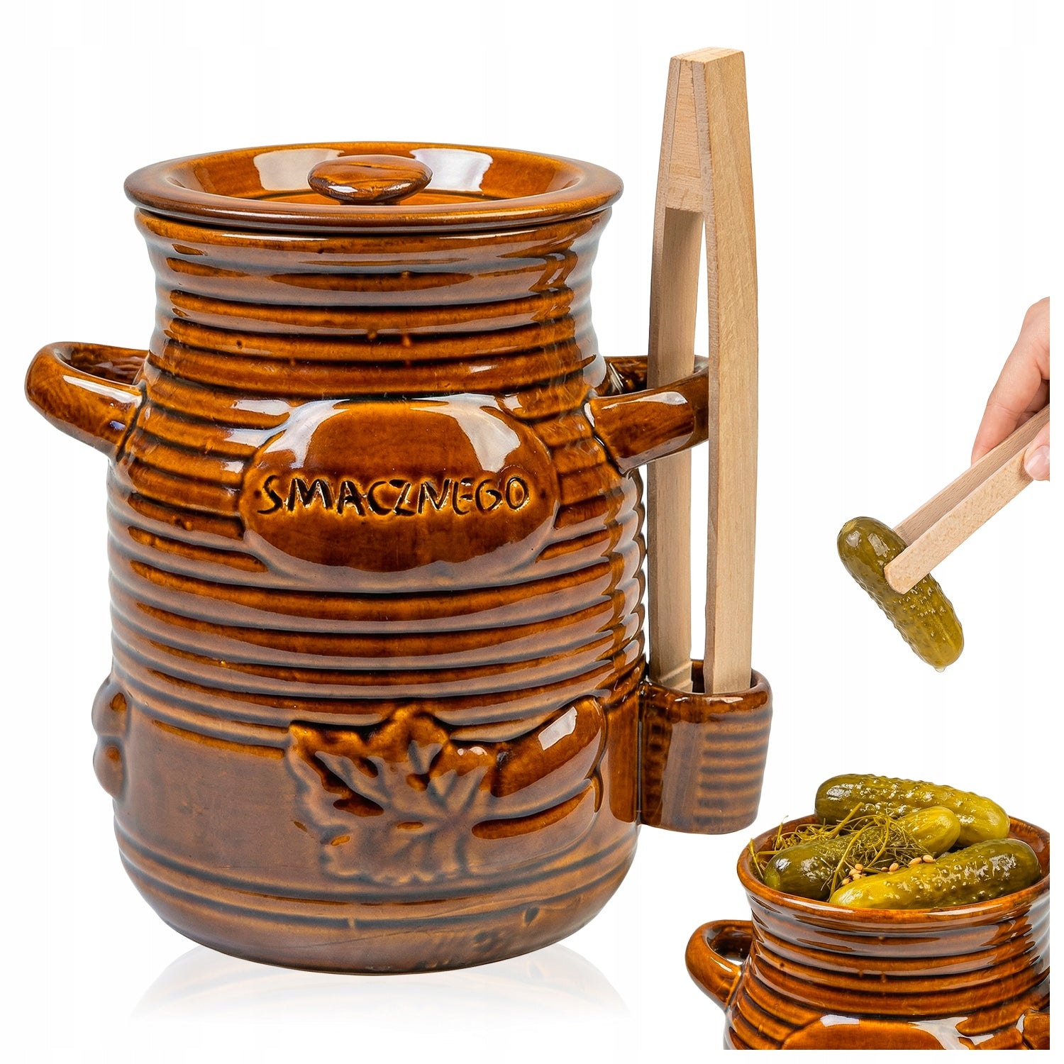 STONEWARE BARREL 3,5L POT STONEWARE FOR PICKLING CUCUMBERS CABBAGE PLIERS