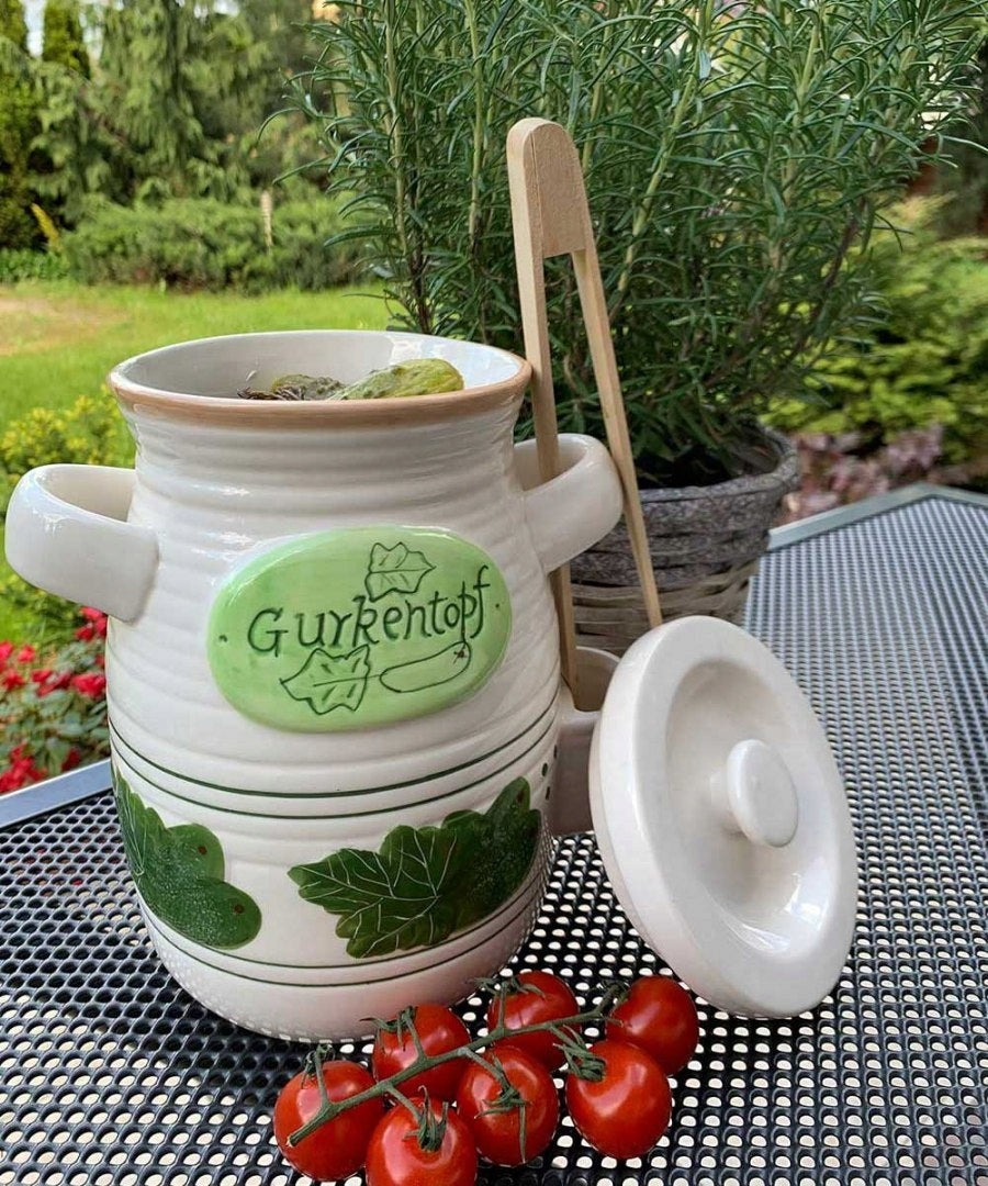 STONEWARE BARREL FOR PICKLING 4 LITERS CUCUMBER JAR SILAGE WITH PLIERS Brand Alpenburg