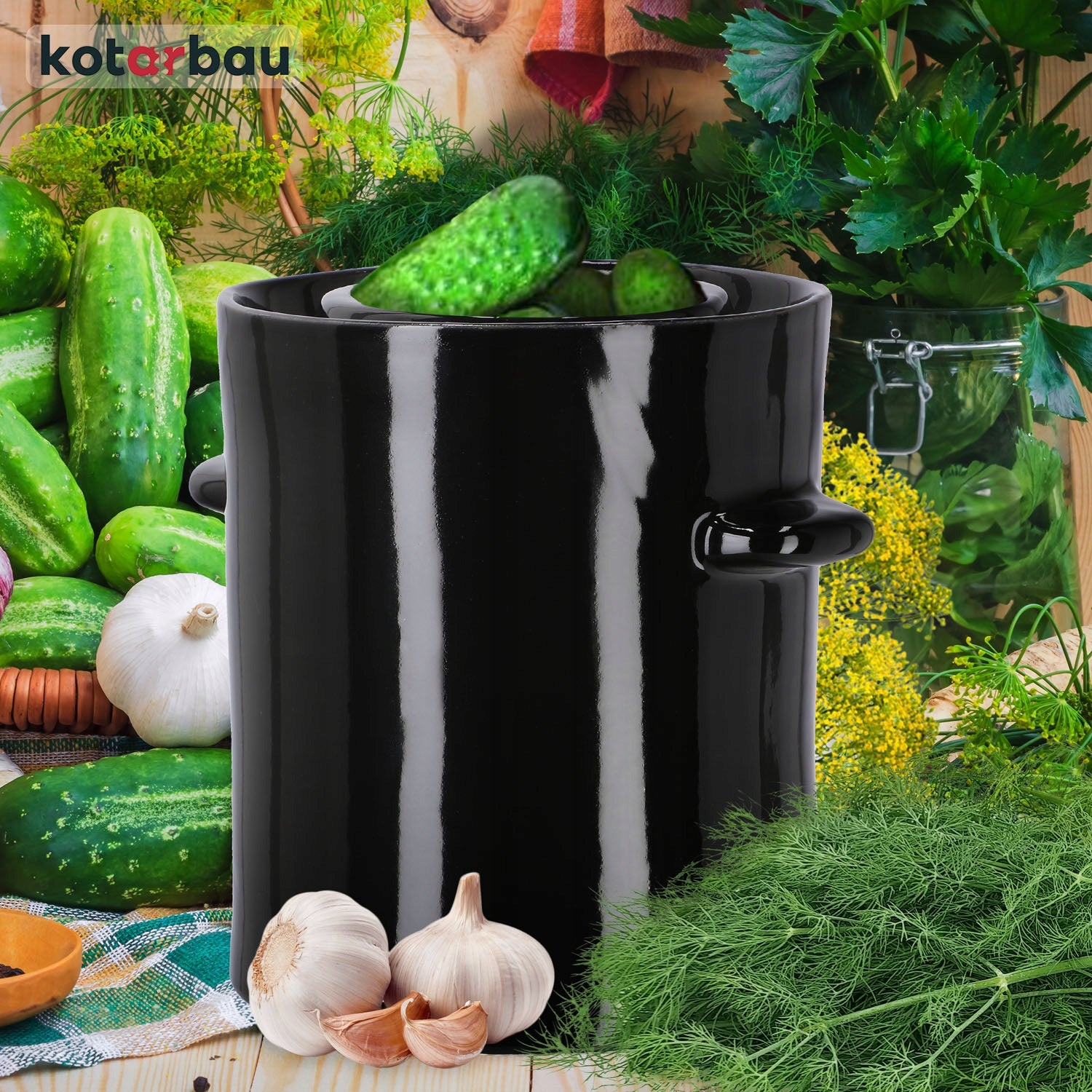 STONEWARE BARREL HERMETIC POT 2,5L STONEWARE PICKLING CUCUMBERS CABBAGE Capacity 2.5 l