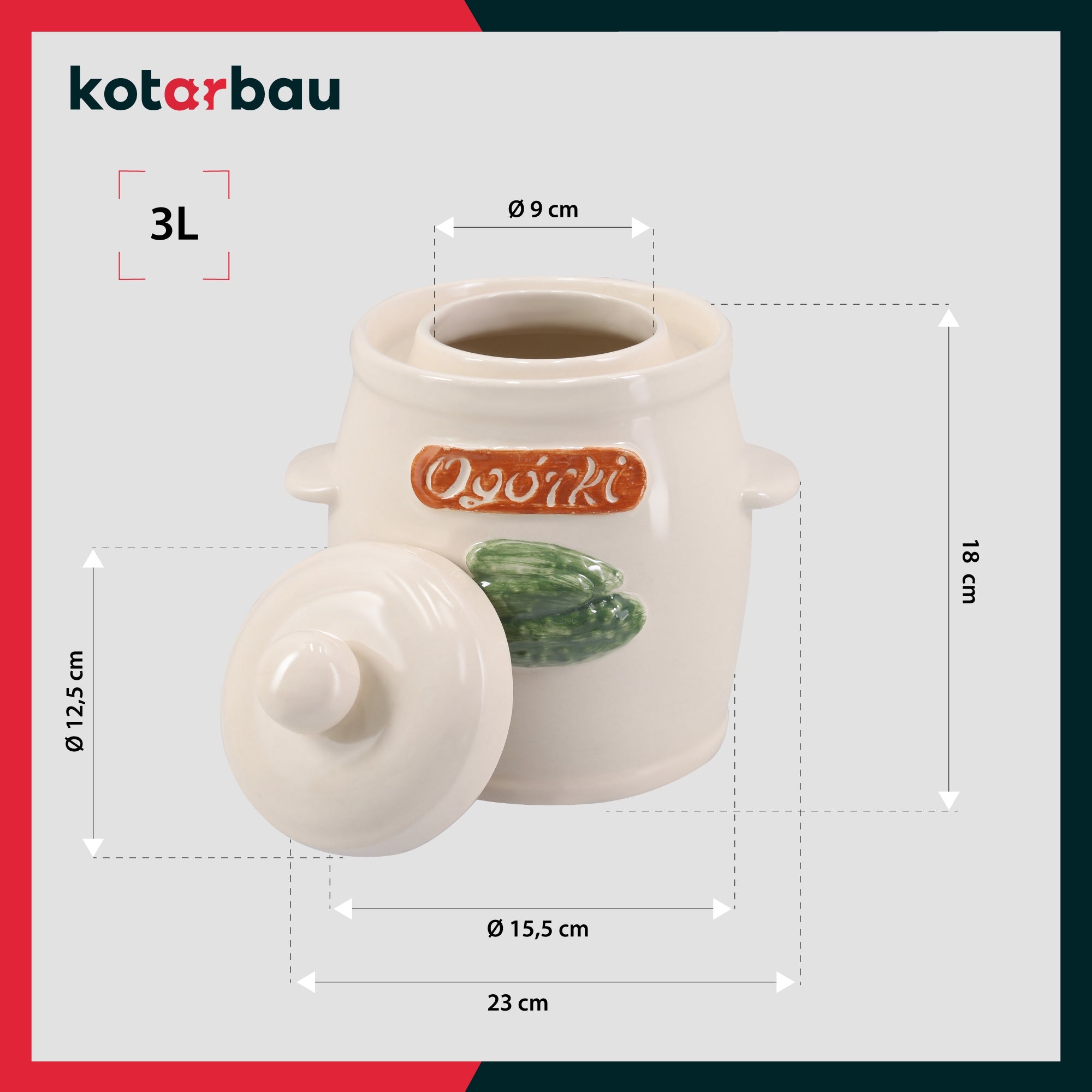 STONEWARE BARREL, STONEWARE POT, PICKING CABBAGE, CUCUMBER, HERMETIC, 3 L Brand Kotarbau