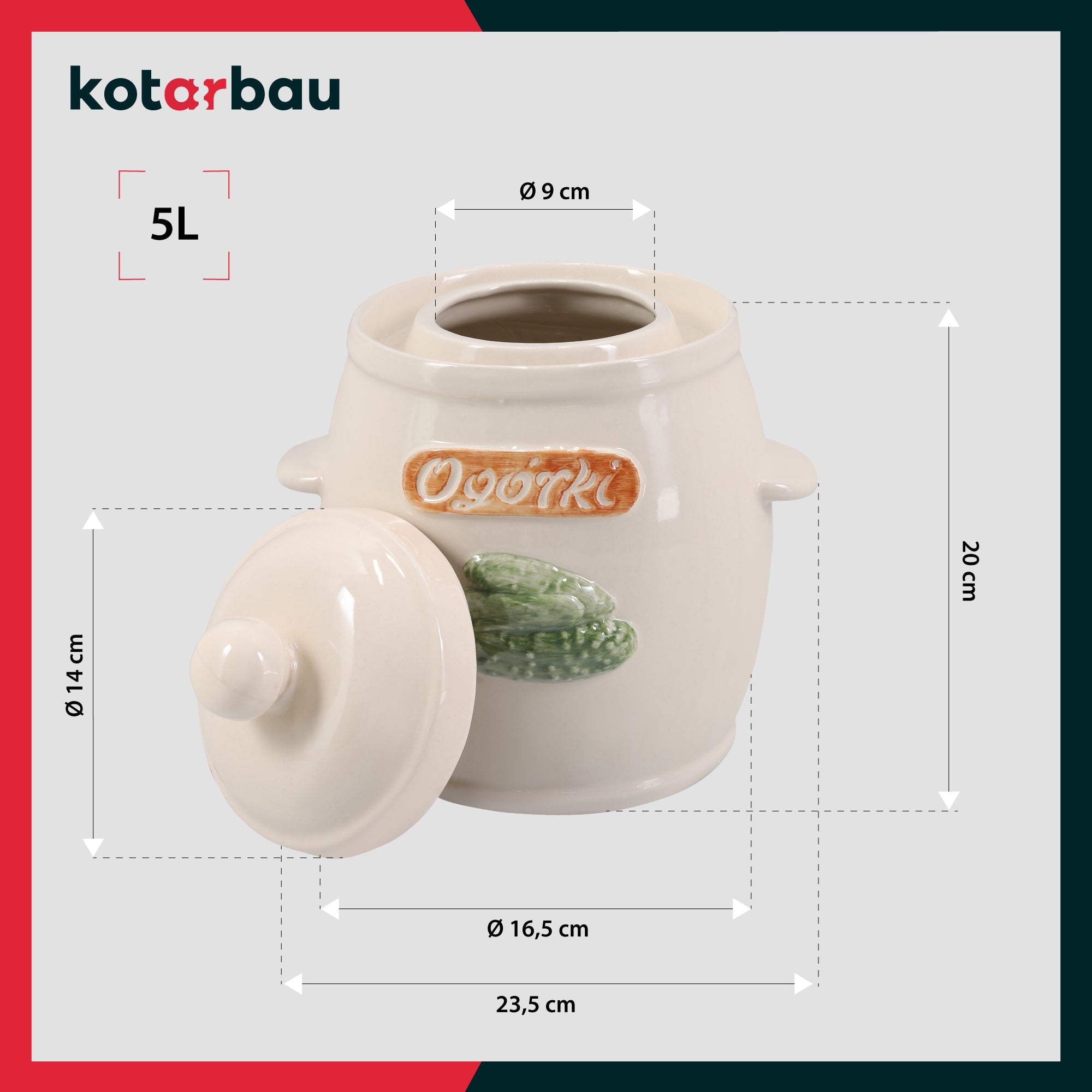STONEWARE BARREL, STONEWARE POT, PICKING CABBAGE, CUCUMBER, HERMETIC, 5 L Brand Kotarbau