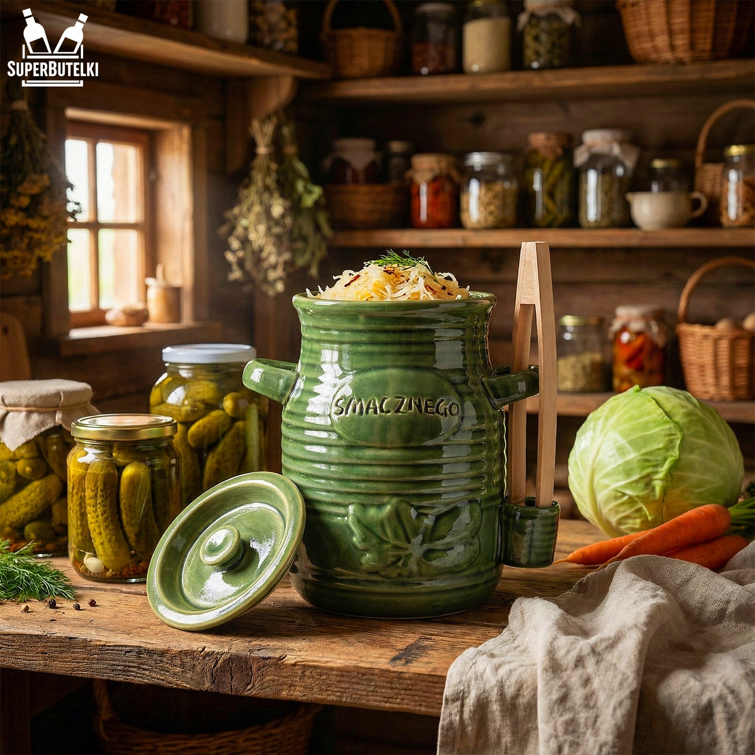 STONEWARE CERAMIC BARREL 3,5 L STONEWARE FOR PICKLING CUCUMBERS + PLIERS Brand SuperButelki