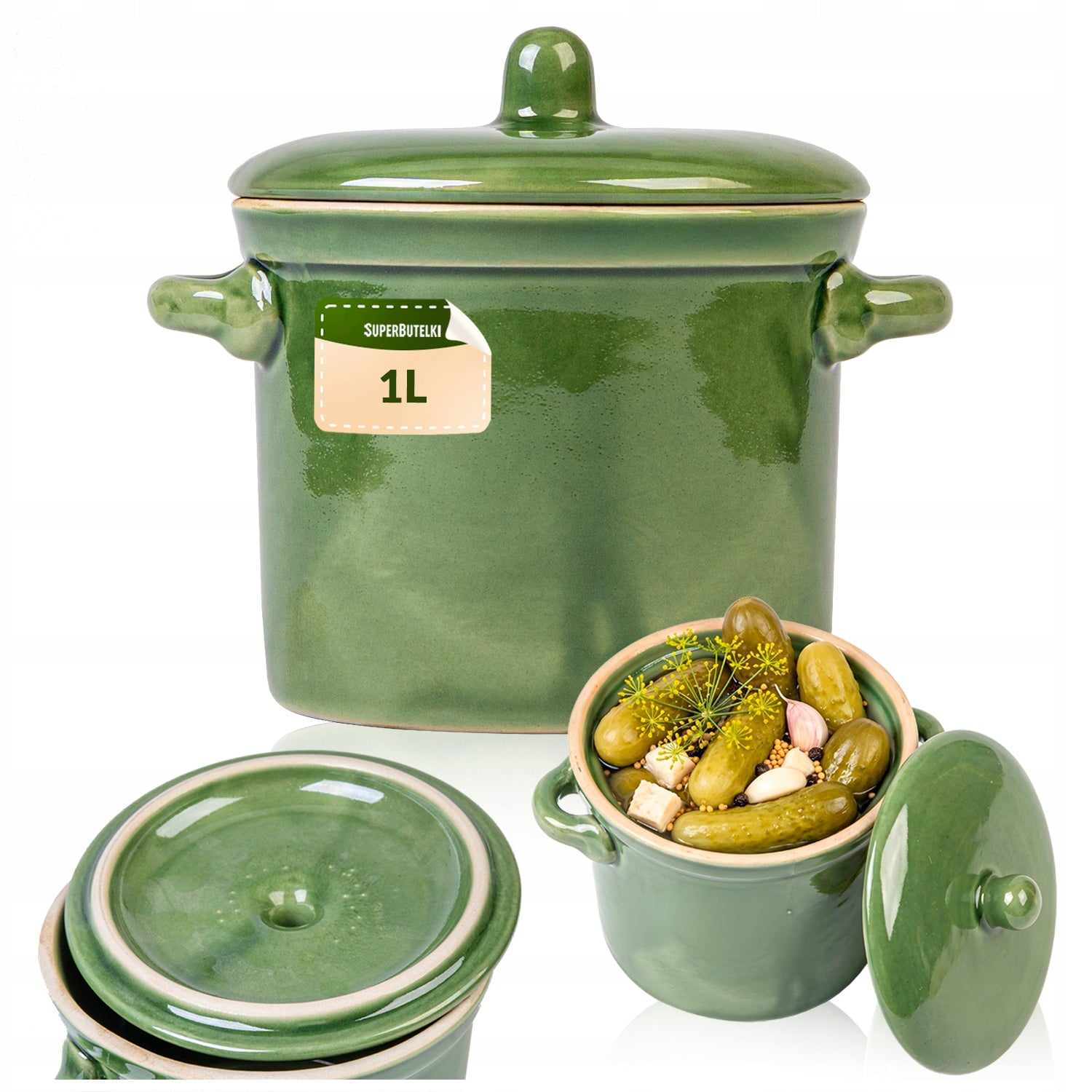 STONEWARE POT STONEWARE FOR CUCUMBERS LARD FOR PICKLING CABBAGE 1L GREEN