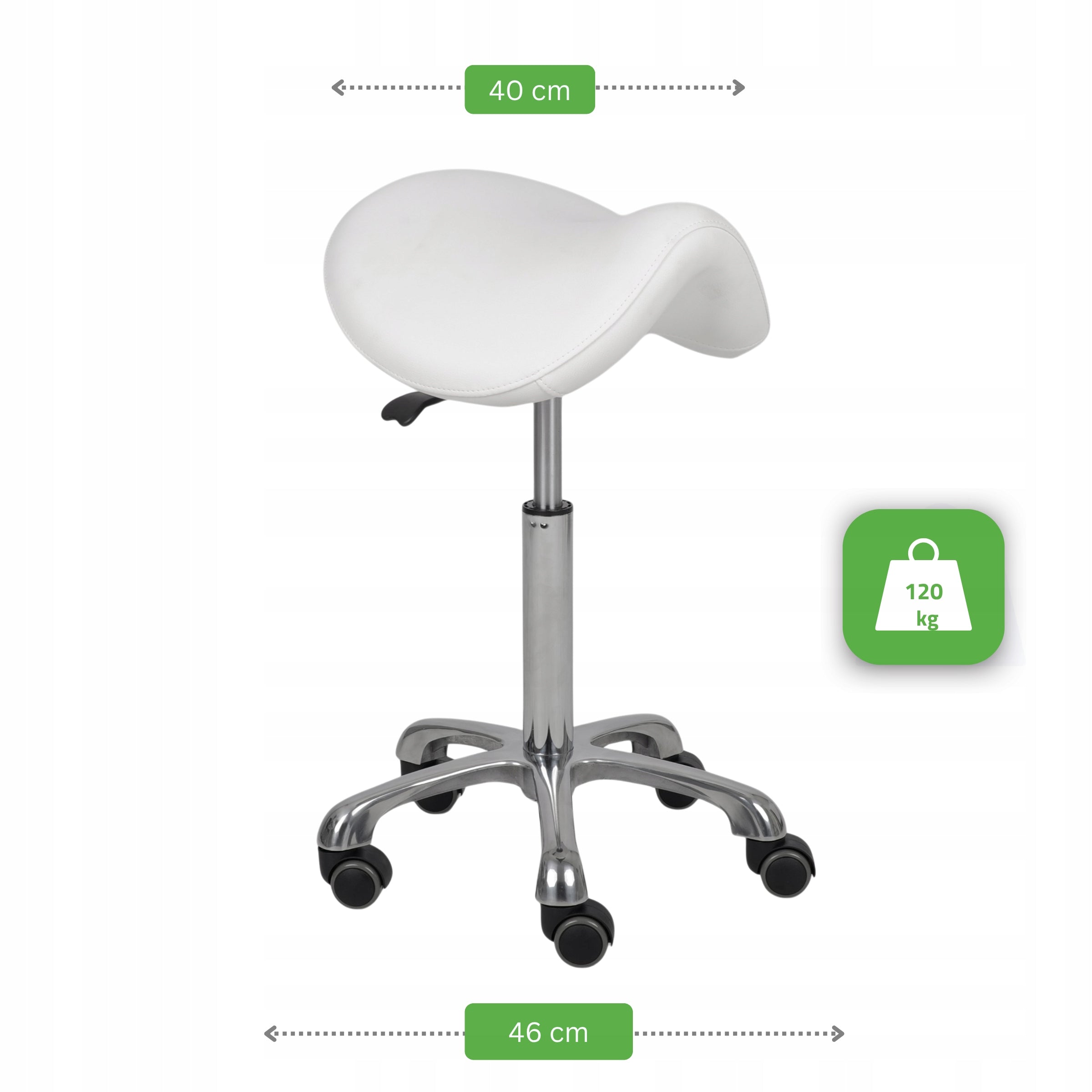 STOOL ON WHEELS SWIVEL ALMA SADDLE FOR BEAUTY SALON WHITE HABYS Brand Habys