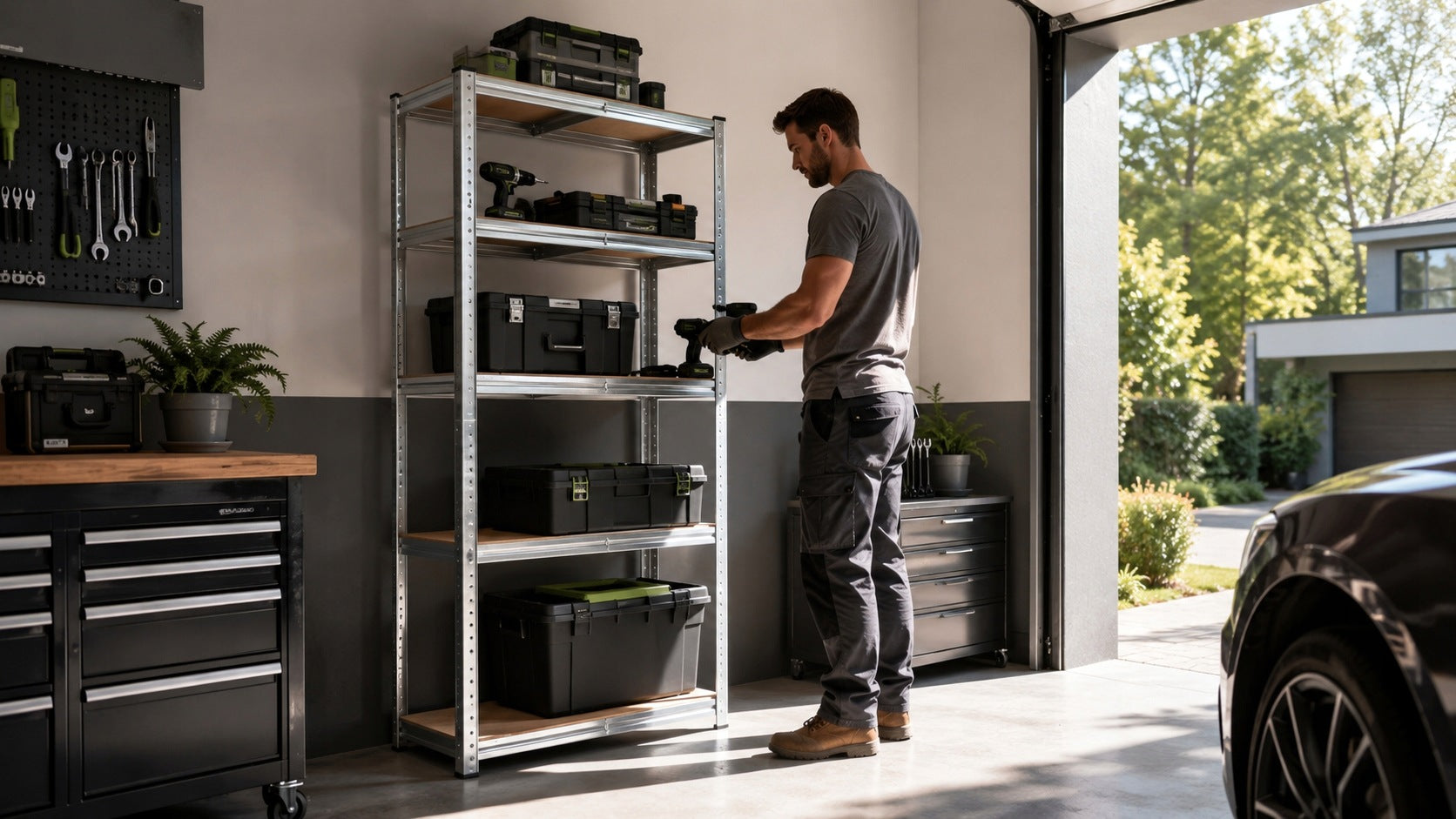 STORAGE RACK 180x90x40cm METAL GARAGE WITH SHELVES STRONG 900kg GALVANIZED Manufacturer code REM-033-1-MAJS