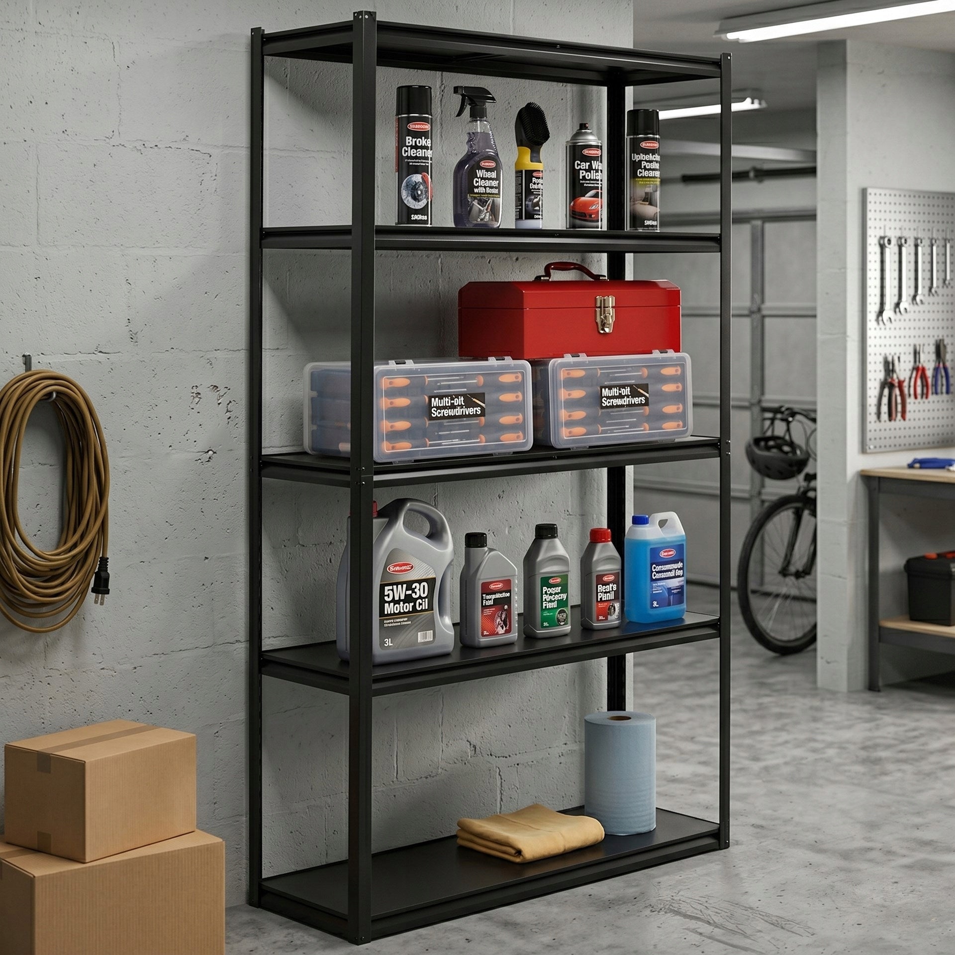 STORAGE RACK 200x120x40 cm metal GARAGE pressed WITH 5 SHELVES 750kg Packaging status original