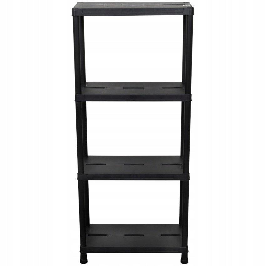 STORAGE RACK BLACK PLASTIC GARAGE FOR OFFICE BASEMENT 4 SHELVES STRONG